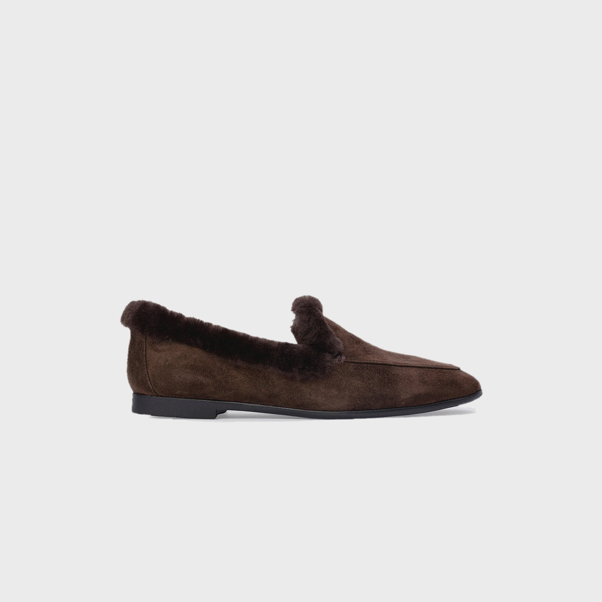 Black Suede Studio Zora Loafer - Dark Brown Suede / Wool Shearling