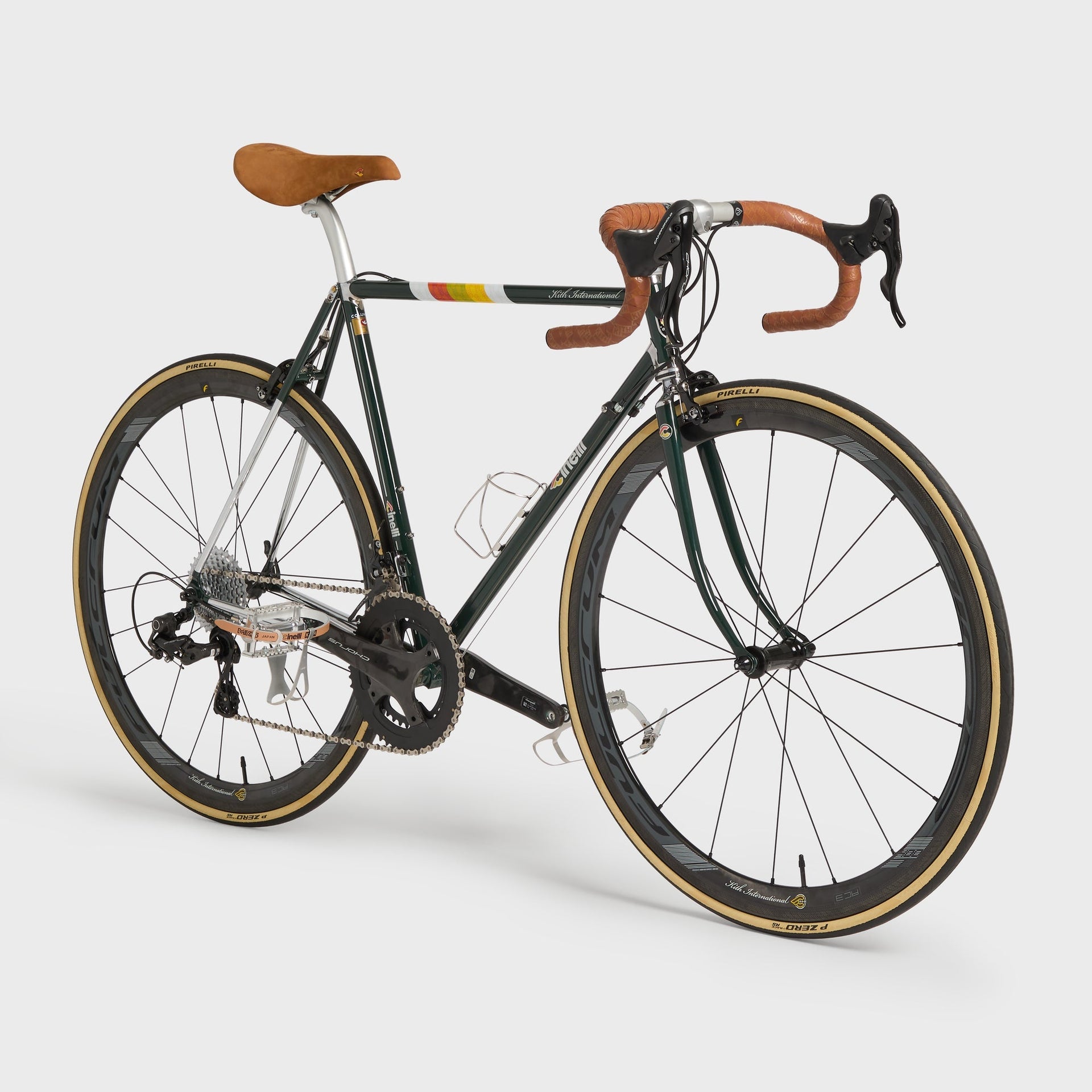 Kith for Cinelli Supercorsa Stadium bike, rear three-quarter drive-side view highlighting the cassette, chain and rear wheel