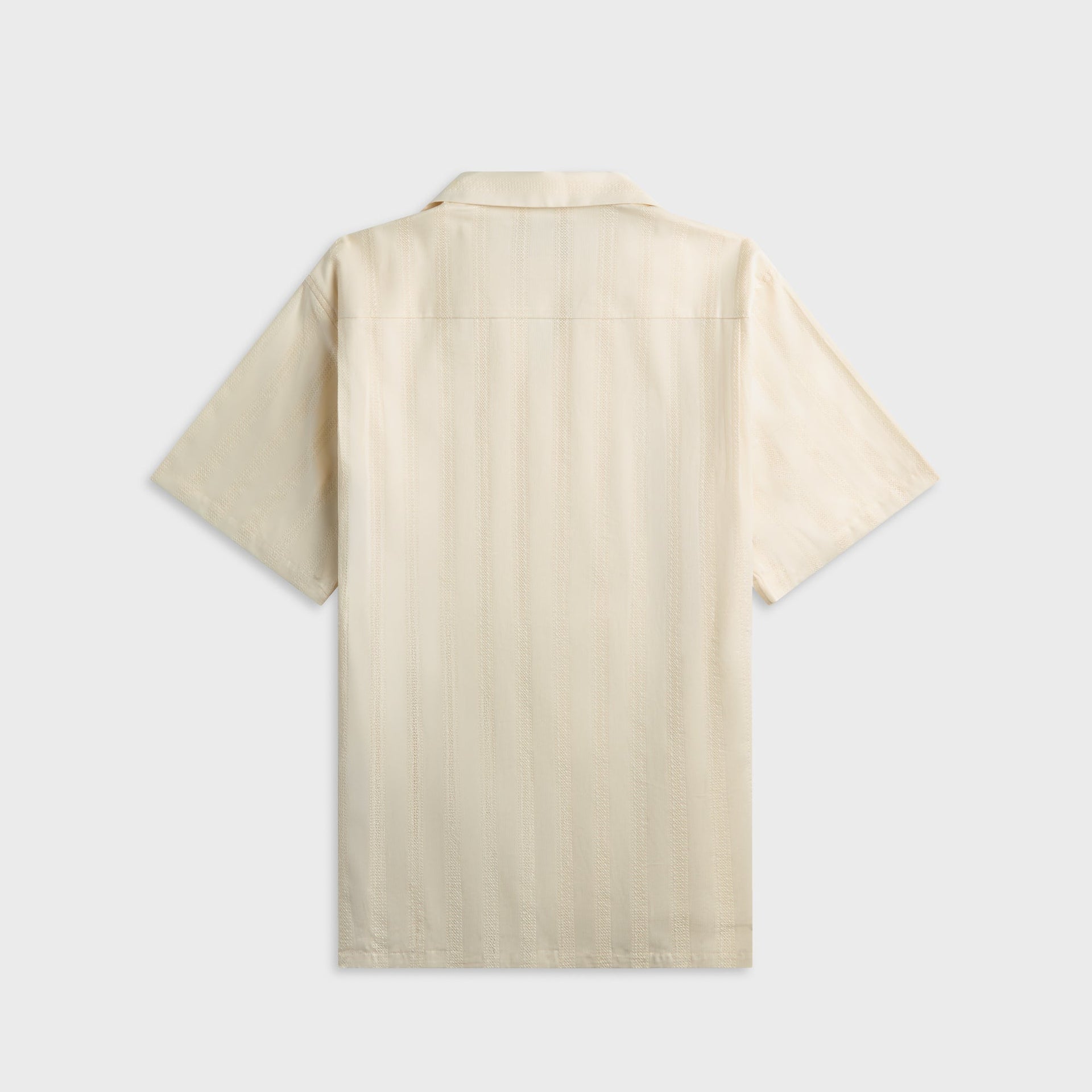 WTAPS Frio 02 cream cotton leno cloth short sleeve shirt, back view, flat lay