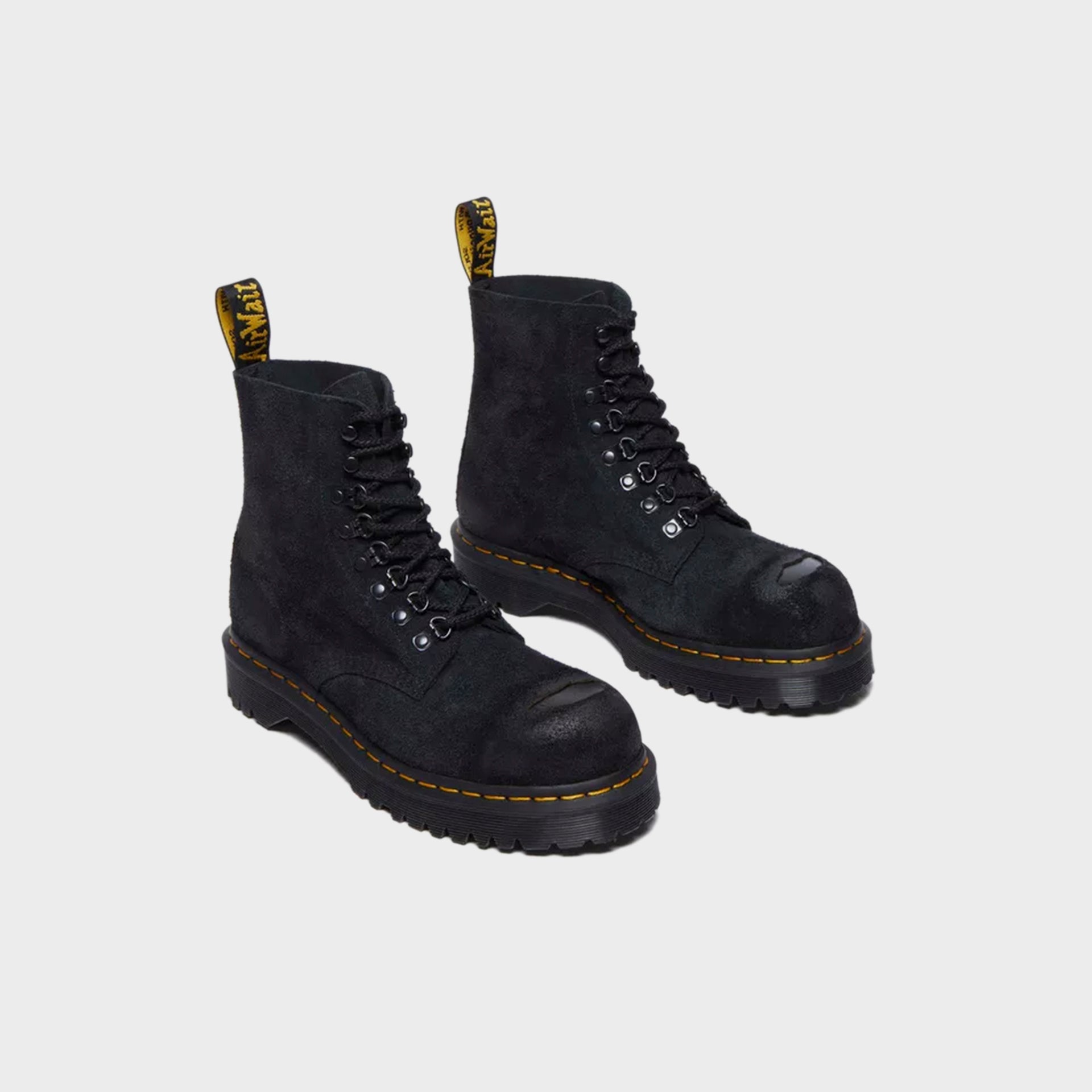 Dr. Martens 1460 ST Black Burnished Hairy Suede Lace Up Boots - Black