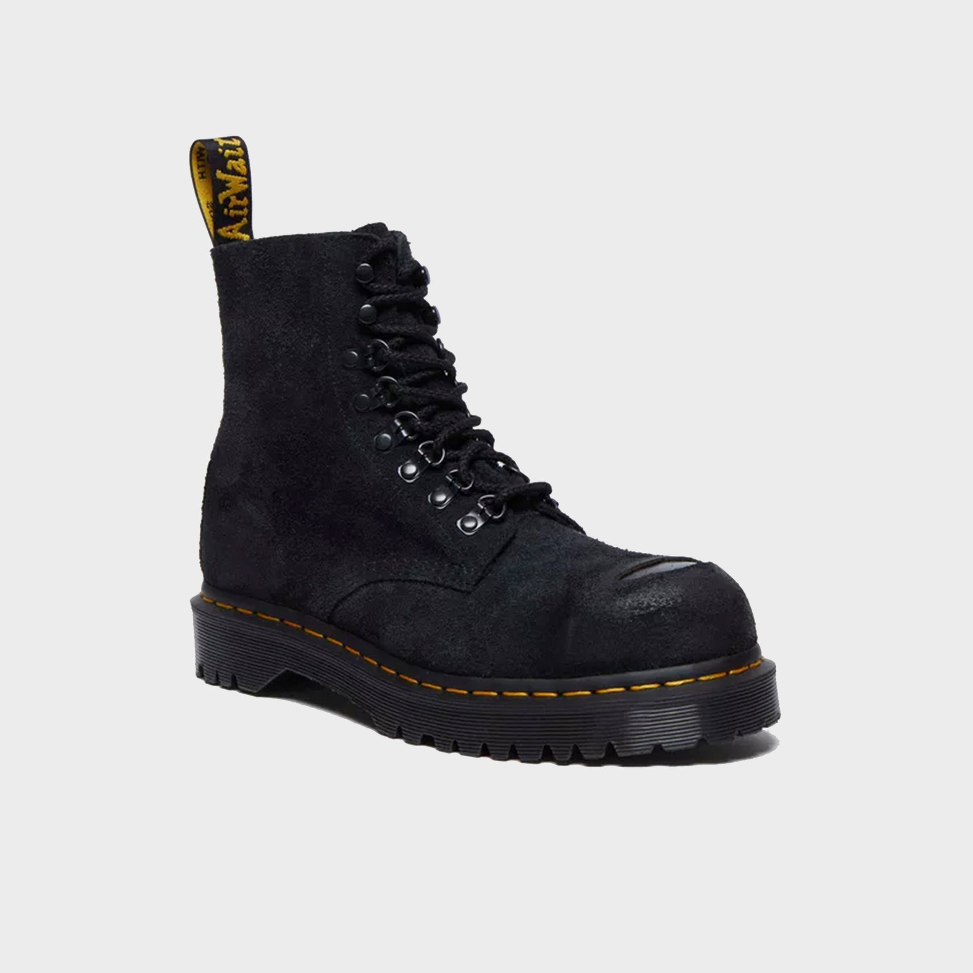 Dr. Martens 1460 ST Black Burnished Hairy Suede Lace Up Boots - Black
