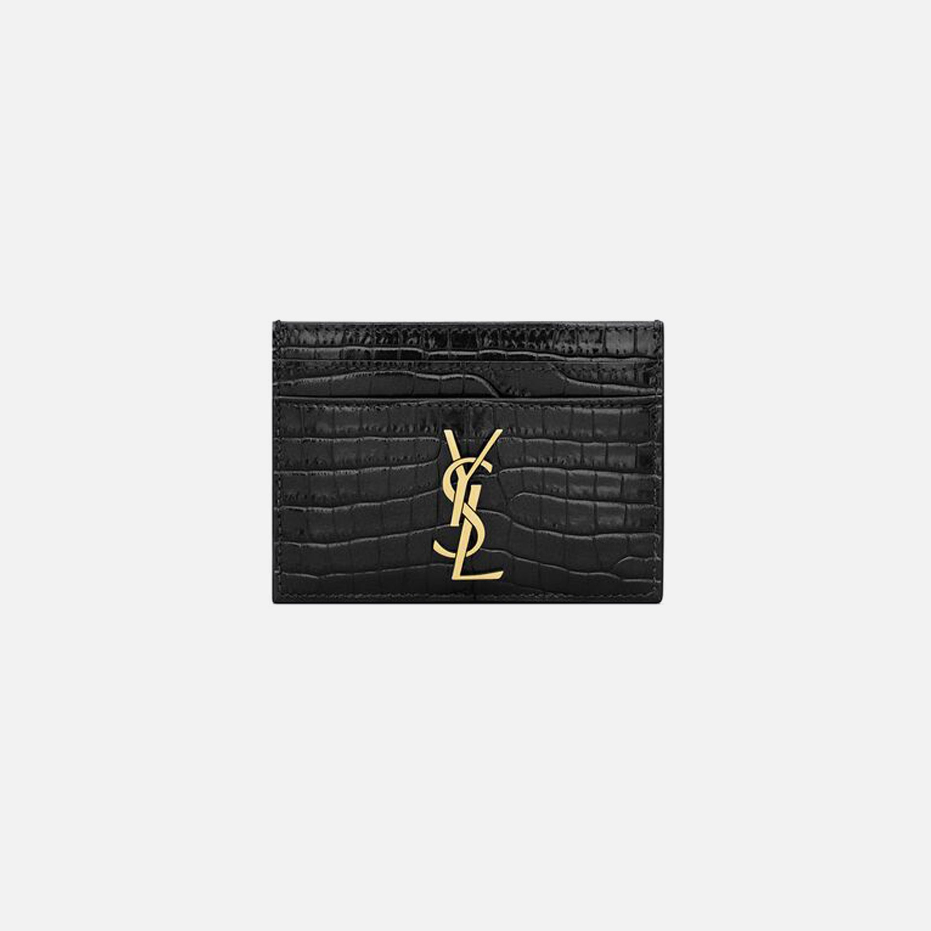 Saint Laurent YSL (172Y) Croc Print Card Holder - Nero