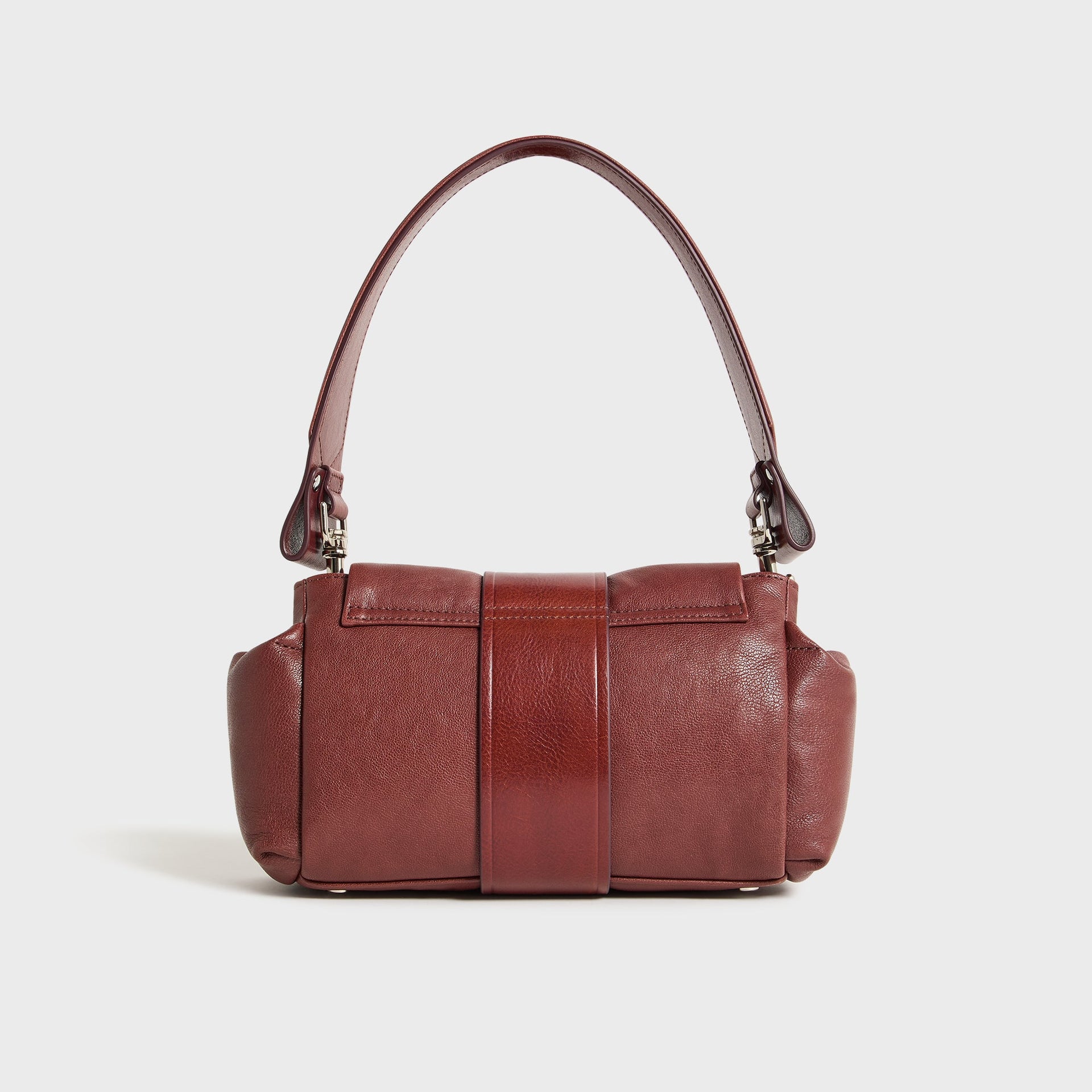 Vivienne Westwood Hazel Treasure Handbag in chestnut leather, back view of ruched body and slim top handle