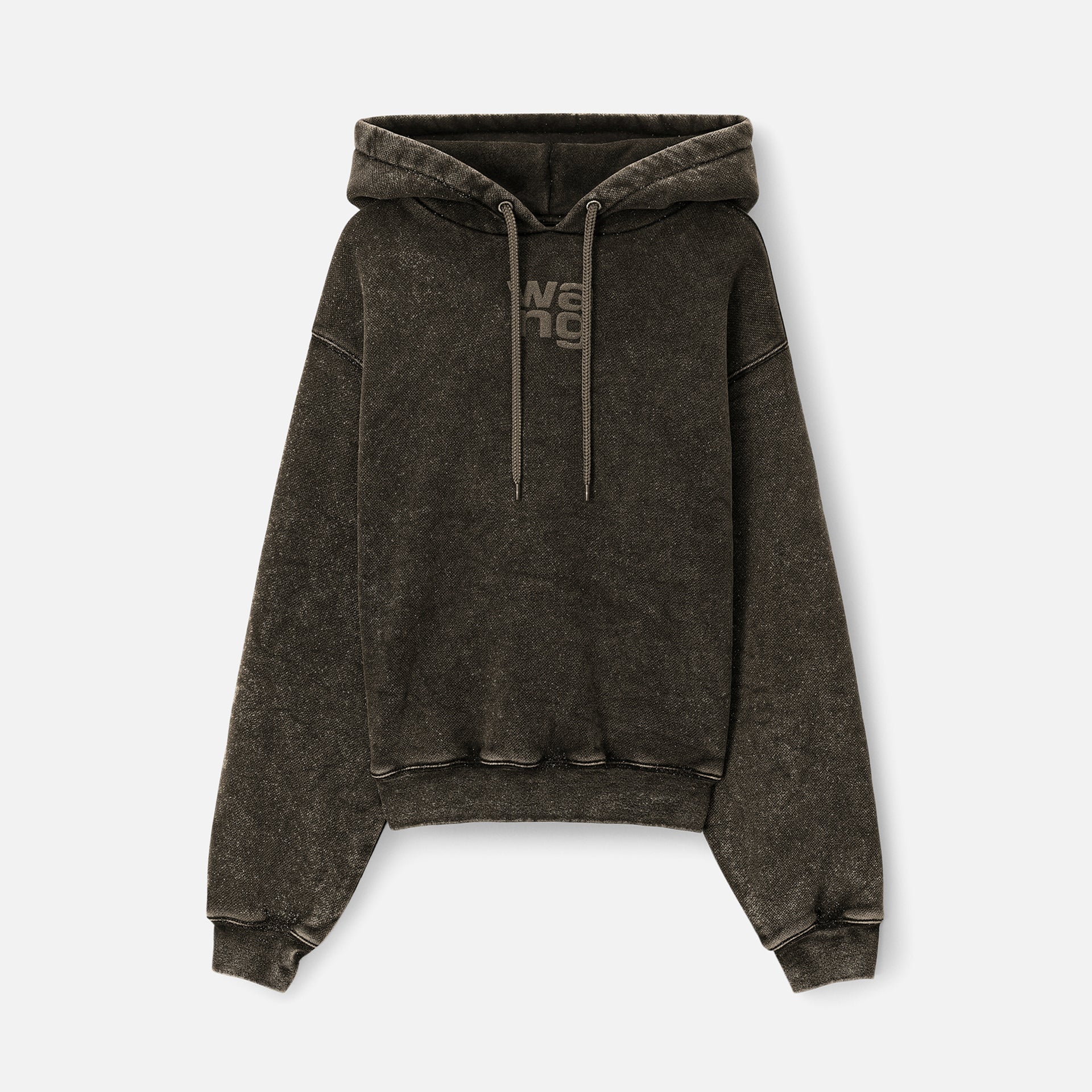 Alexander Wang Glitter Essential Terry Hoodie with Puff Logo - Army Green