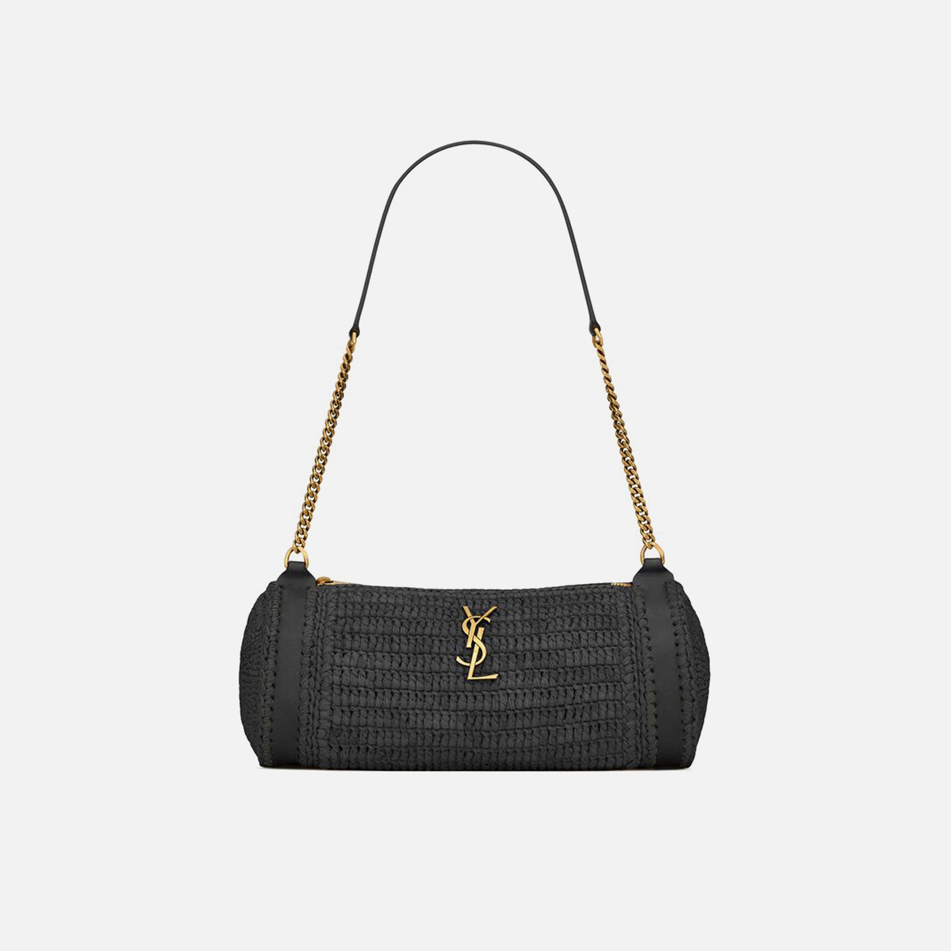 Saint Laurent YSL Cylinder Raffia Bag - Nero