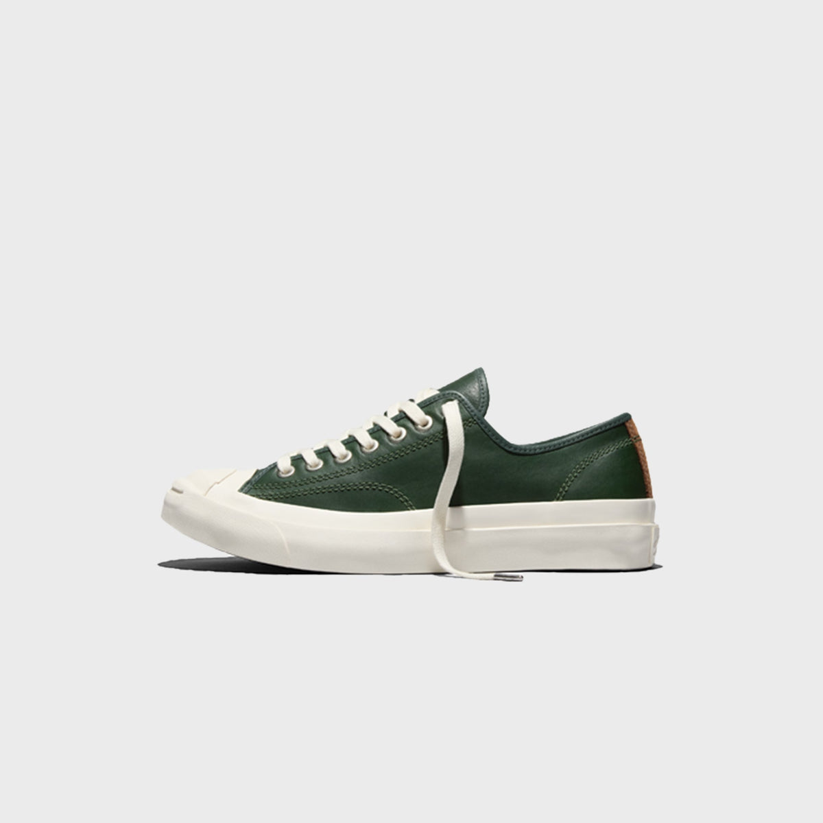 Converse Jack Purcell Premium green leather sneaker, left side profile view