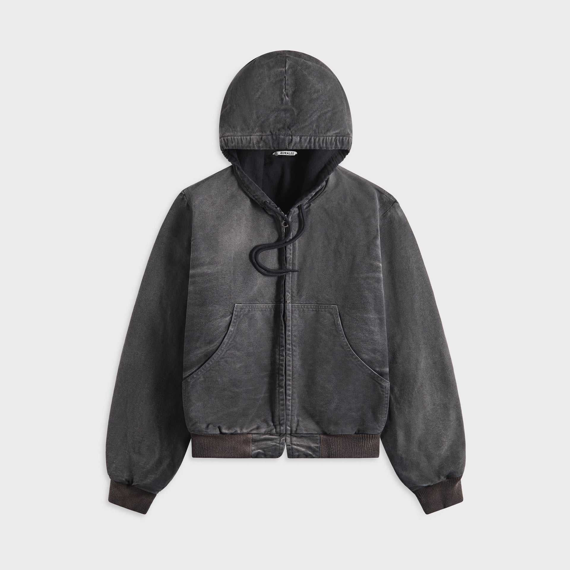 Auralee Product Dyed Organic Cotton Duck Short Zip Parka - Faded Black