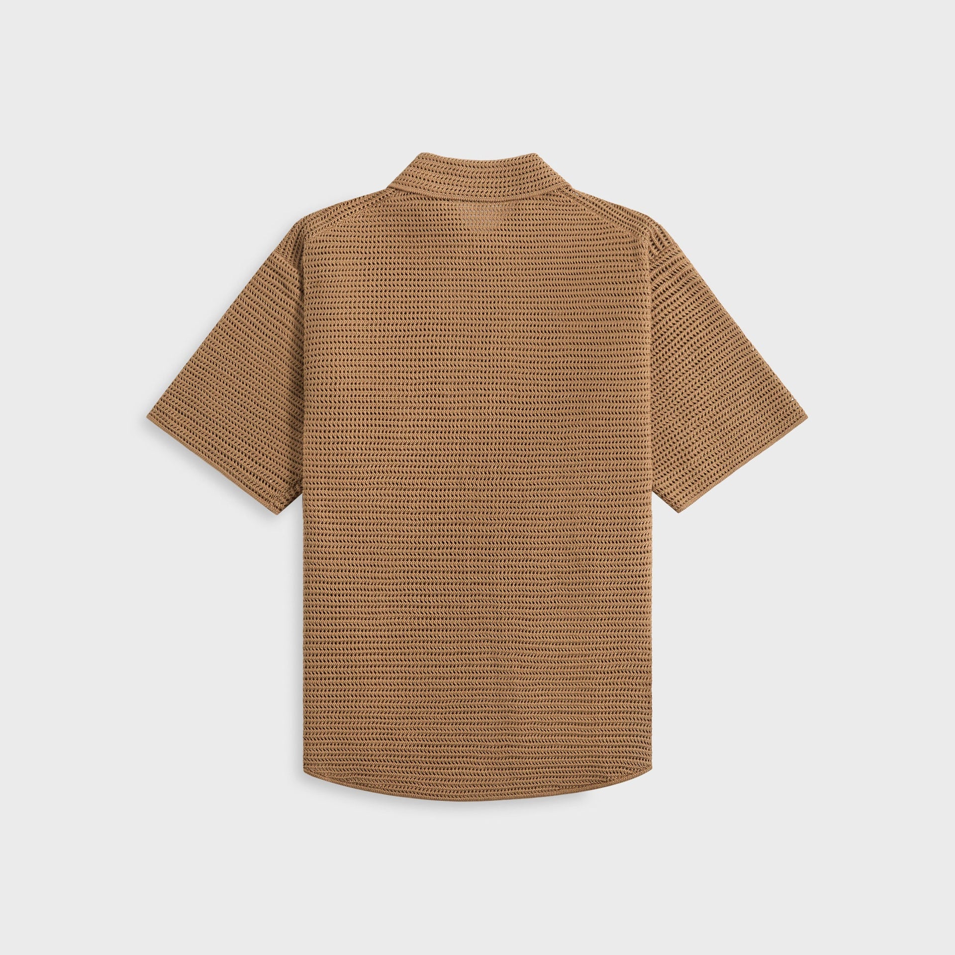 Auralee Cotton Mesh Knit Half Sleeved Shirt in Khaki Brown