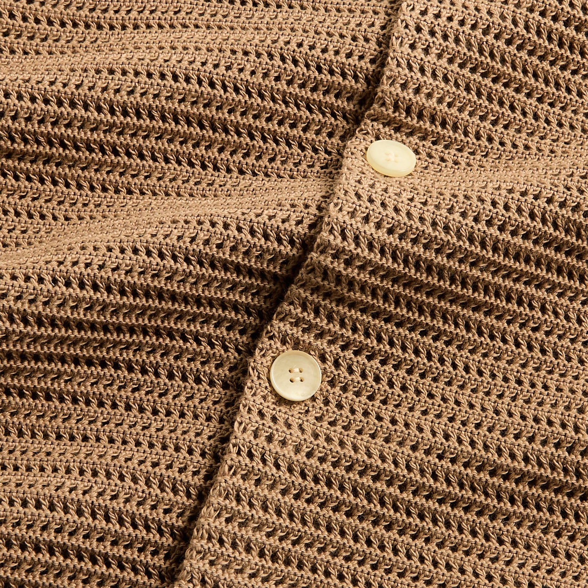 Auralee Cotton Mesh Knit Half Sleeved Shirt in Khaki Brown