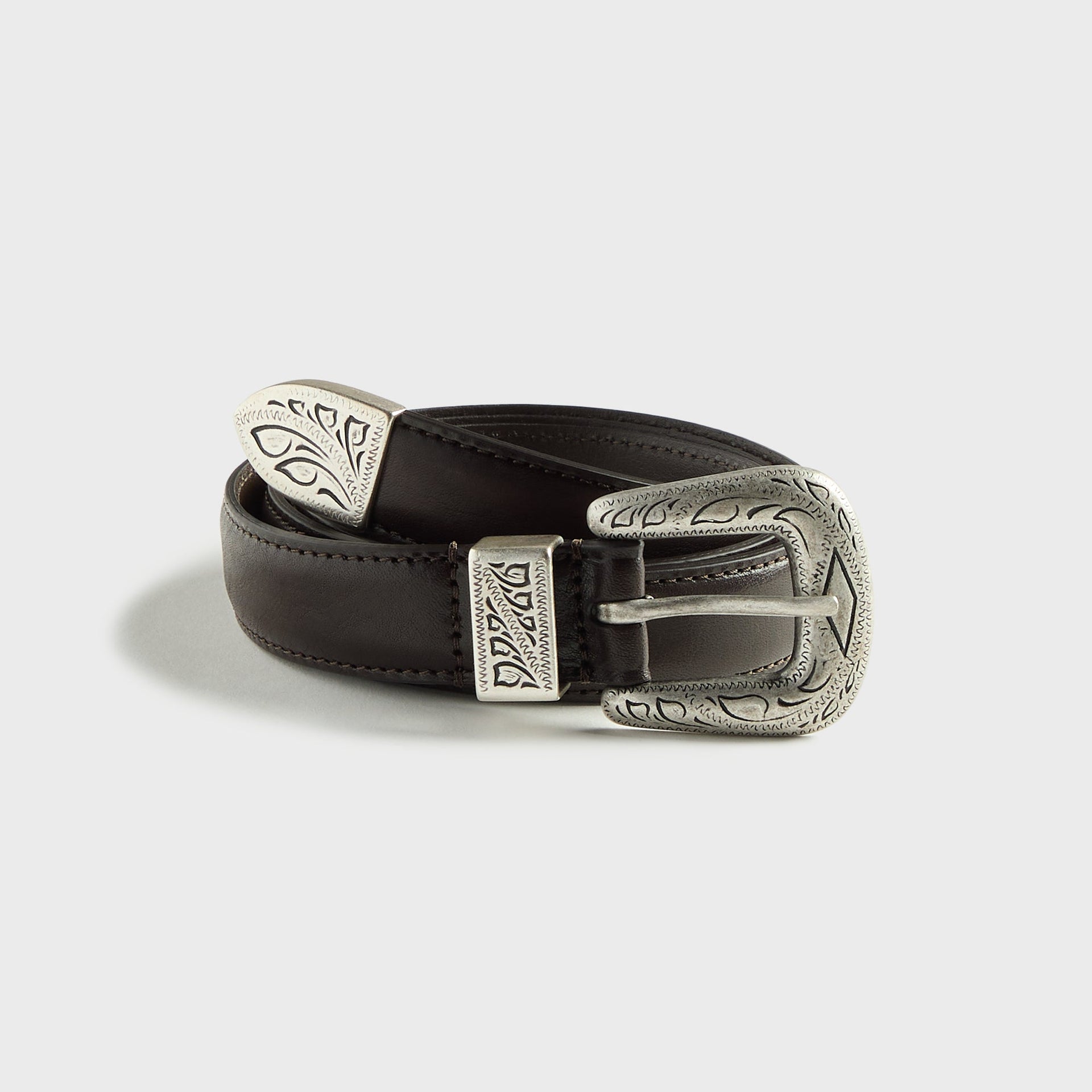 Anderson's Calf Leather 25mm Engraved Western Belt - Brown
