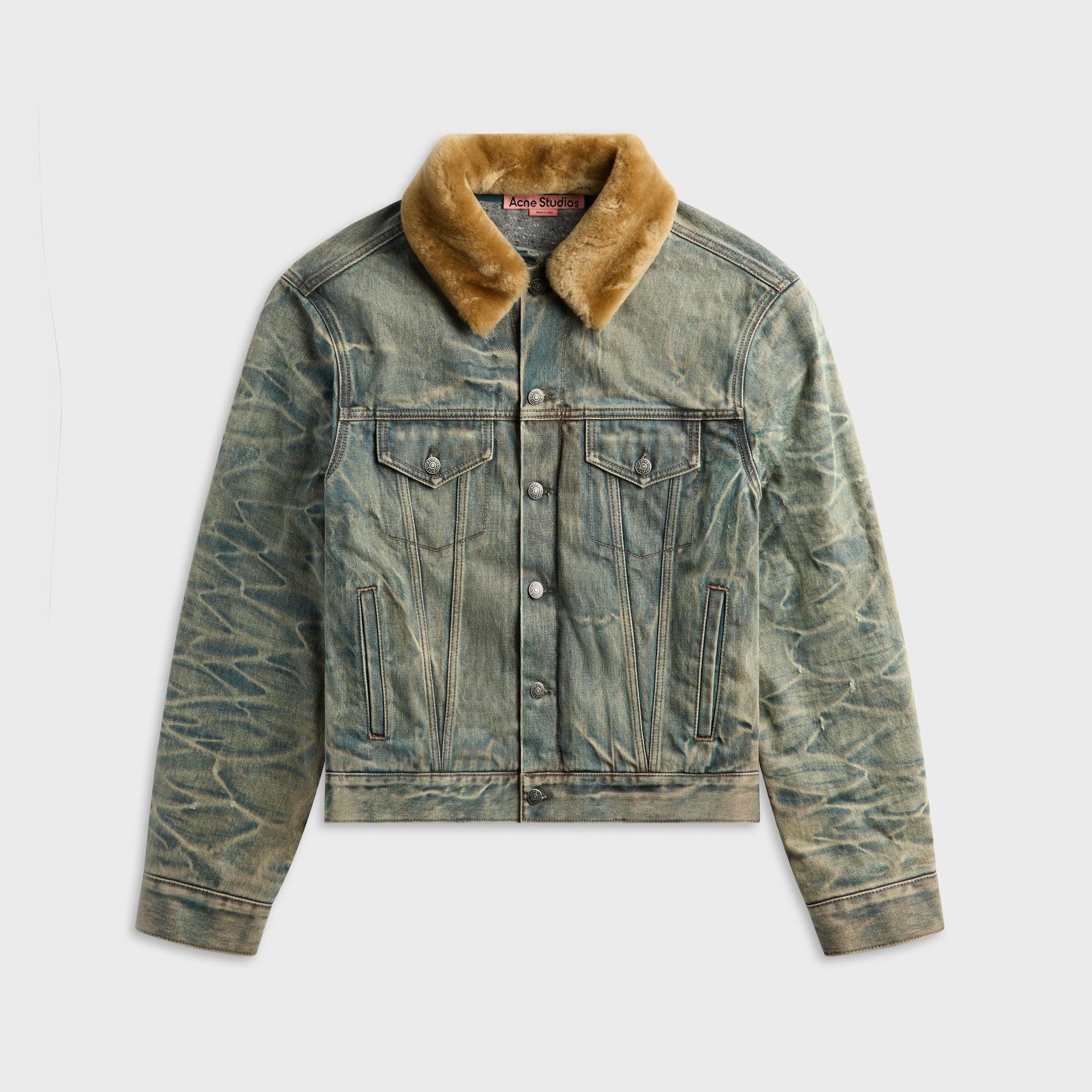 Acne Studios Fur Collar Denim Jacket - Mid Blue