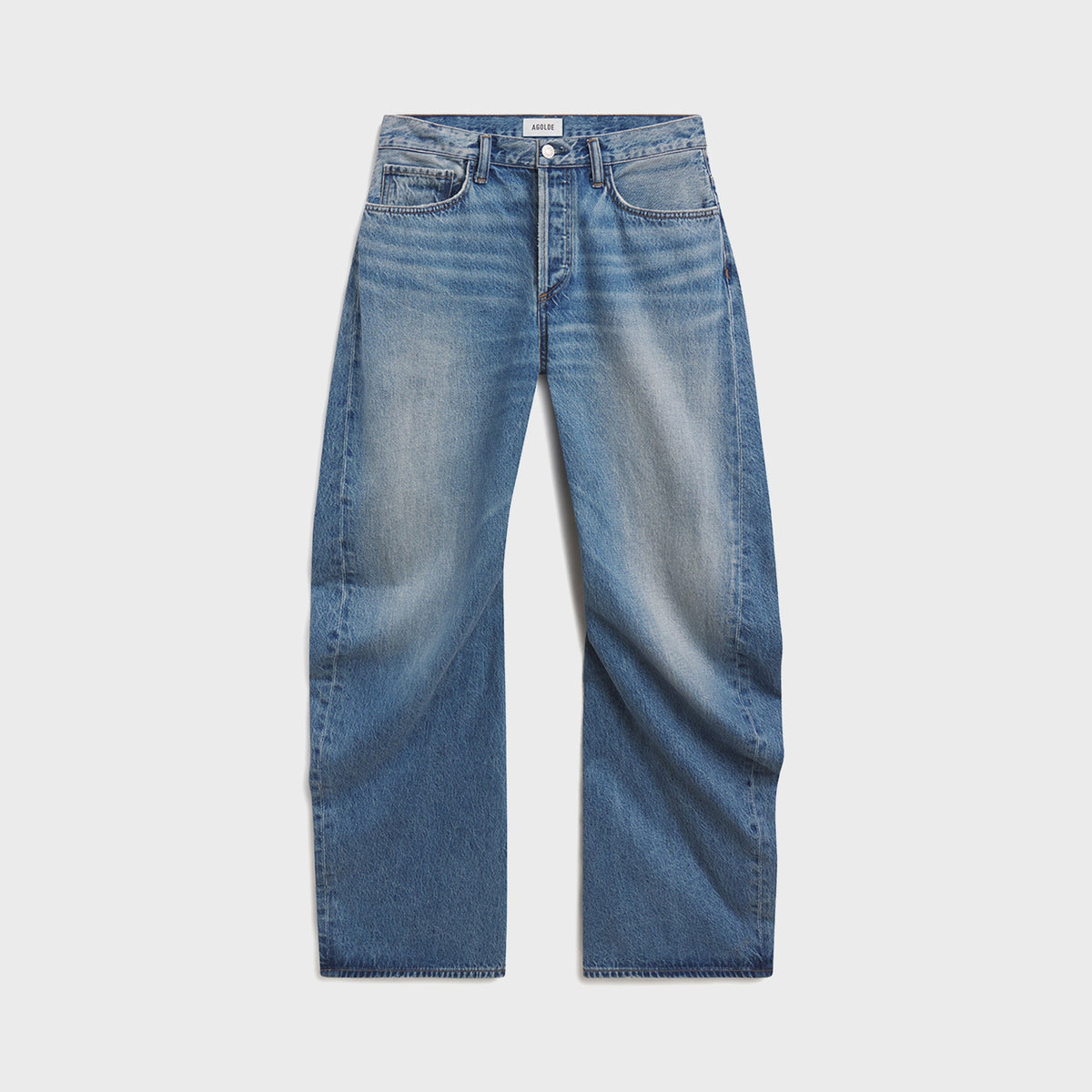 Agolde Spiral Jean in Venture, light wash straight leg denim jeans, front view