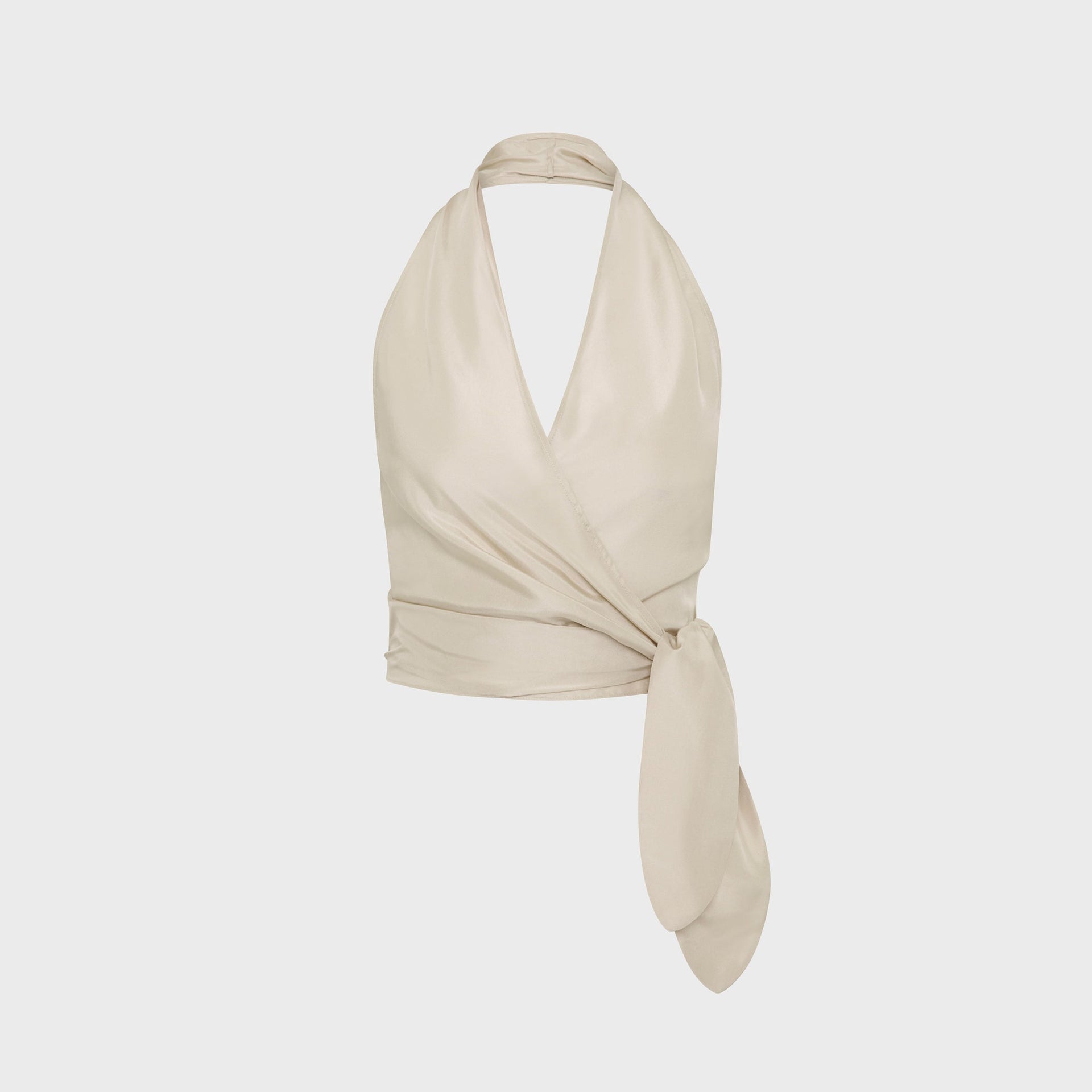 St. Agni Silk Halter Wrap Top - Soft Ash