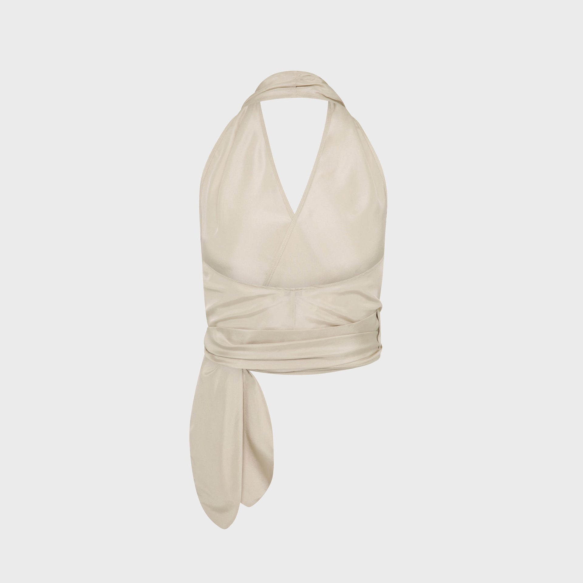 St. Agni Silk Halter Wrap Top - Soft Ash