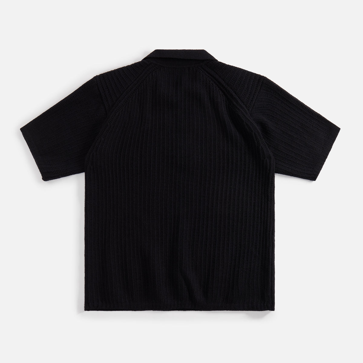 Auralee Brushed Cotton Wool Rib Knit Skipper Polo - Black