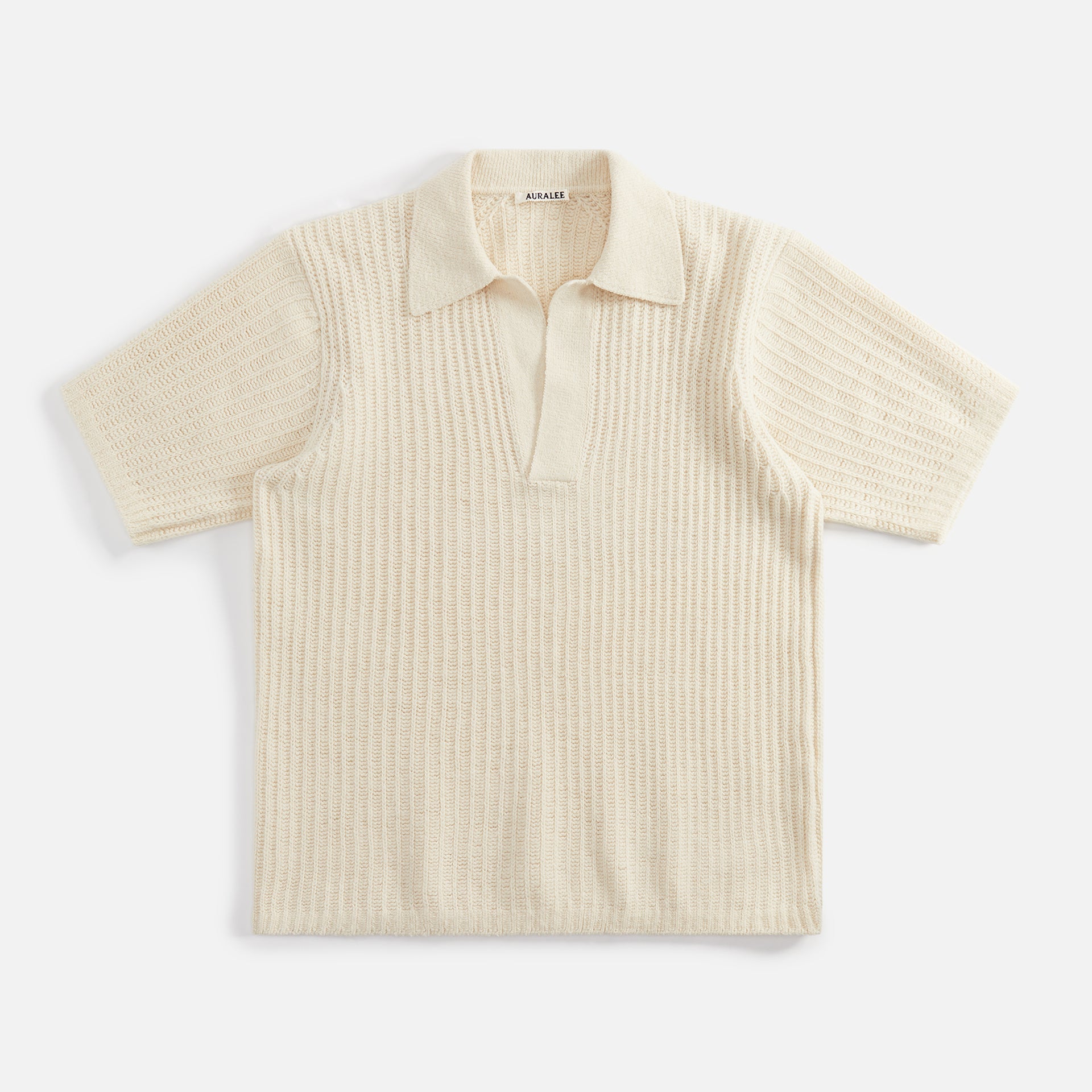 Auralee Brushed Cotton Wool Rib Knit Skipper Polo - White