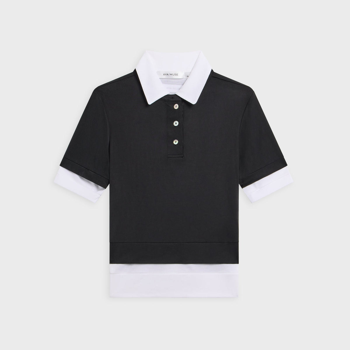 Aya Muse Double Polo Tee - Black / Cream