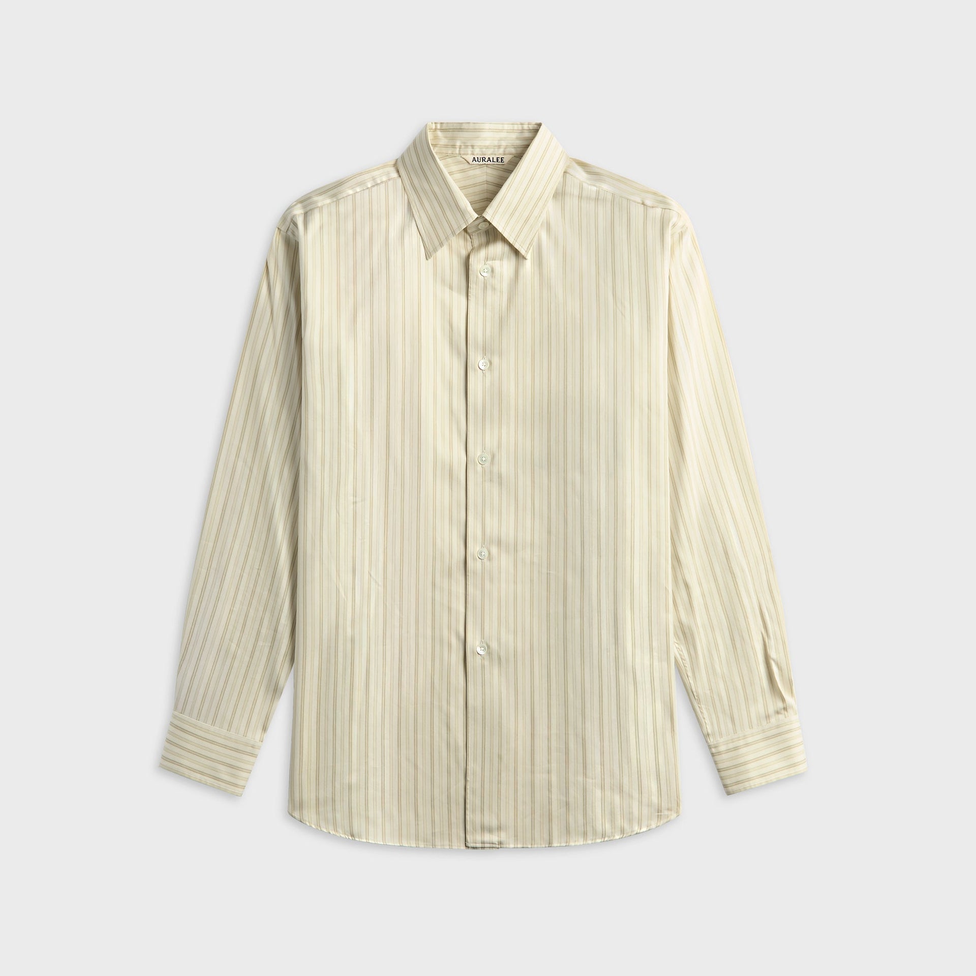 Auralee Cotton Silk Stripe Double Cuff Shirt - White
