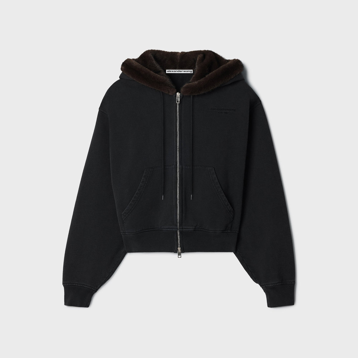 Alexander Wang Faux Fur Hood Zip Up Hoodie - Black