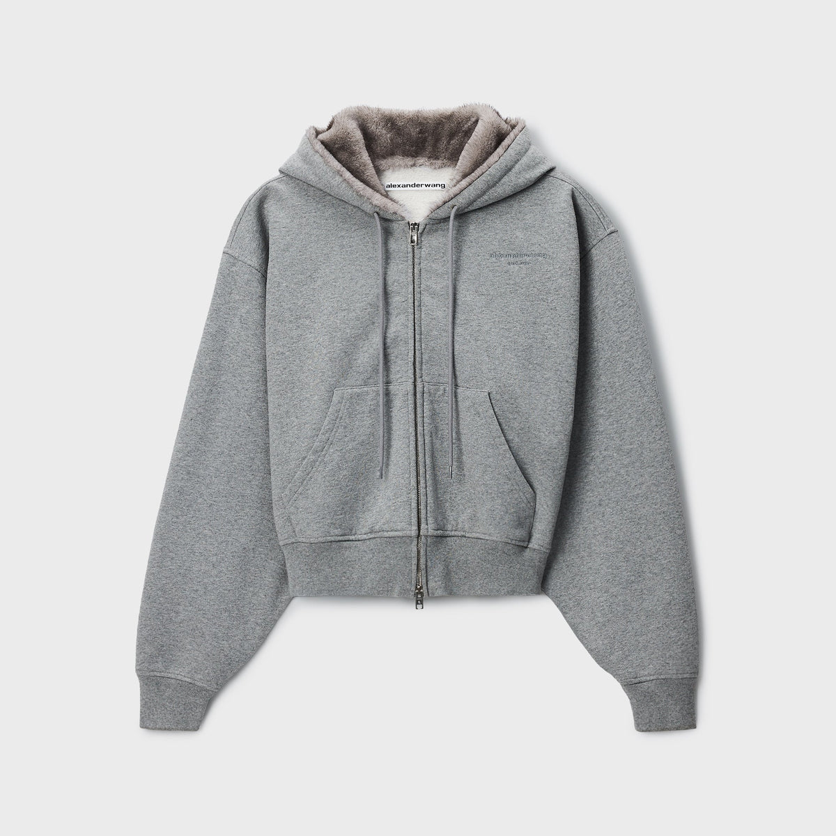 Alexander Wang Faux Fur Hood Zip Up Hoodie - Alloy Melange