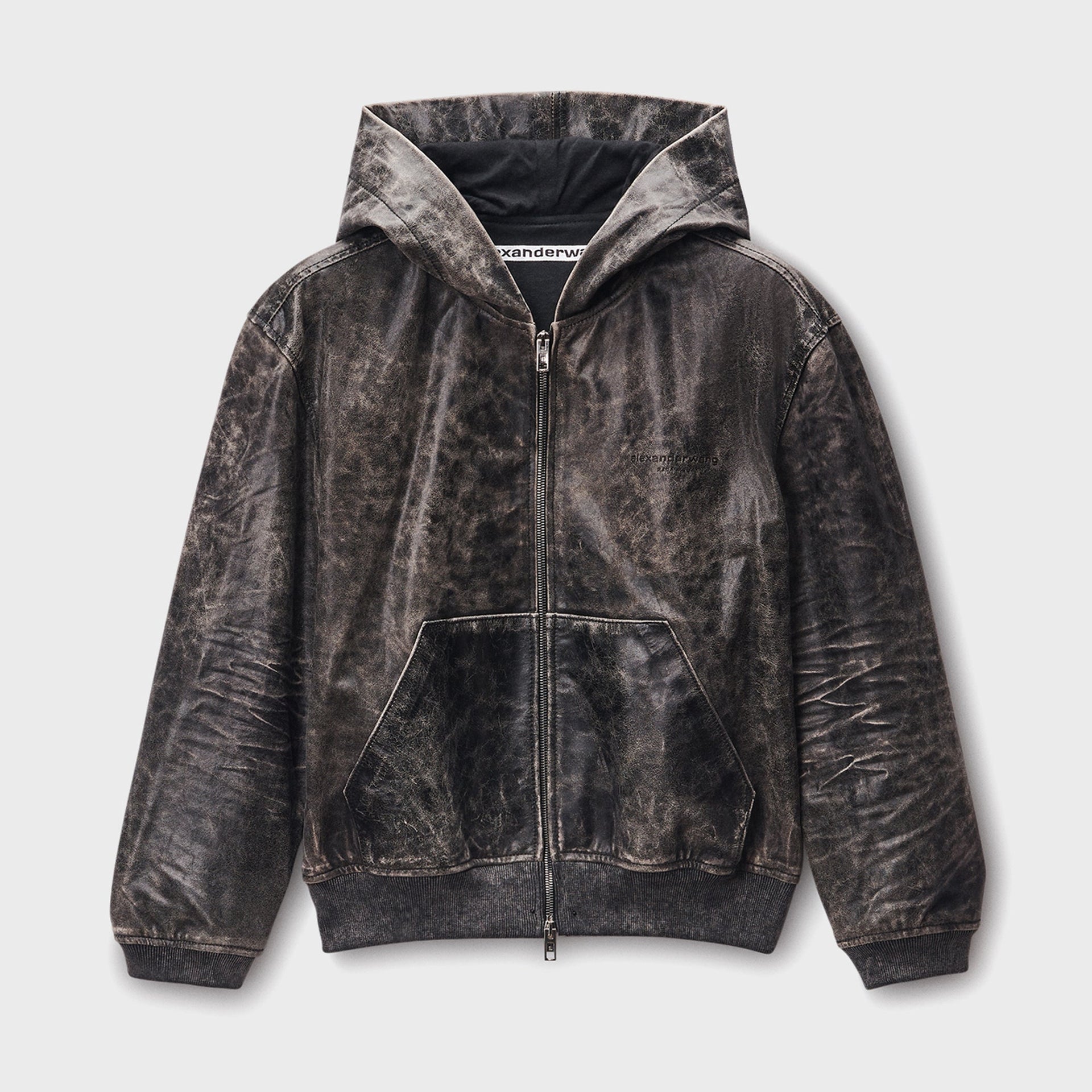 Alexander Wang Shrunken Leather Zip-Up Hoodie - Stone