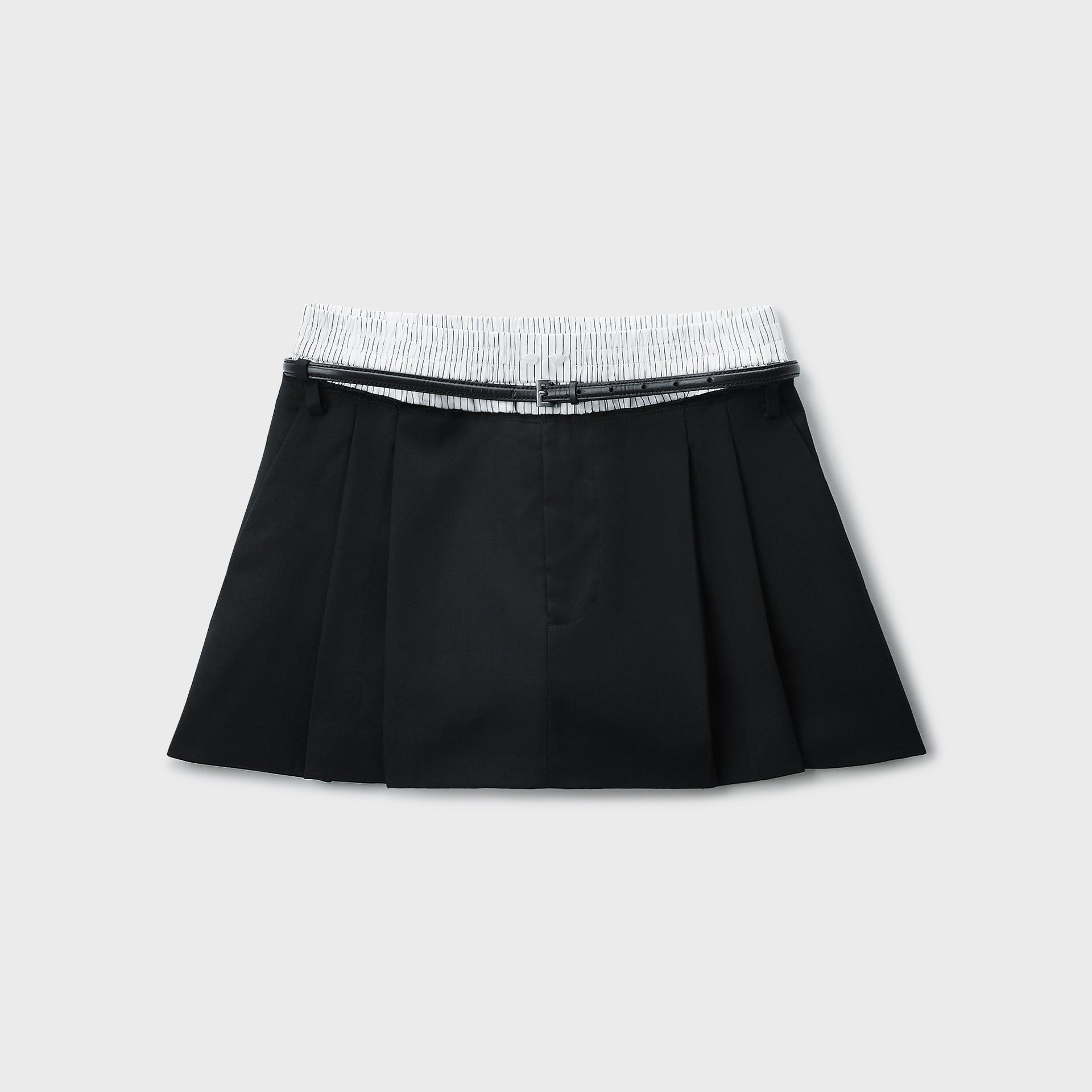 Alexander Wang Mid-Rise Layered Boxer Tailored Pant Short - Black / White Pinstripe