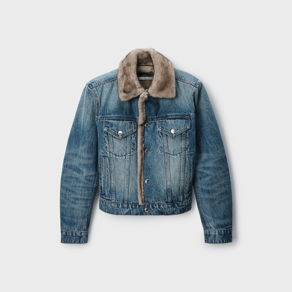 Alexander Wang Faux Fur Lined Denim Jacket - Tinted Medium Indigo