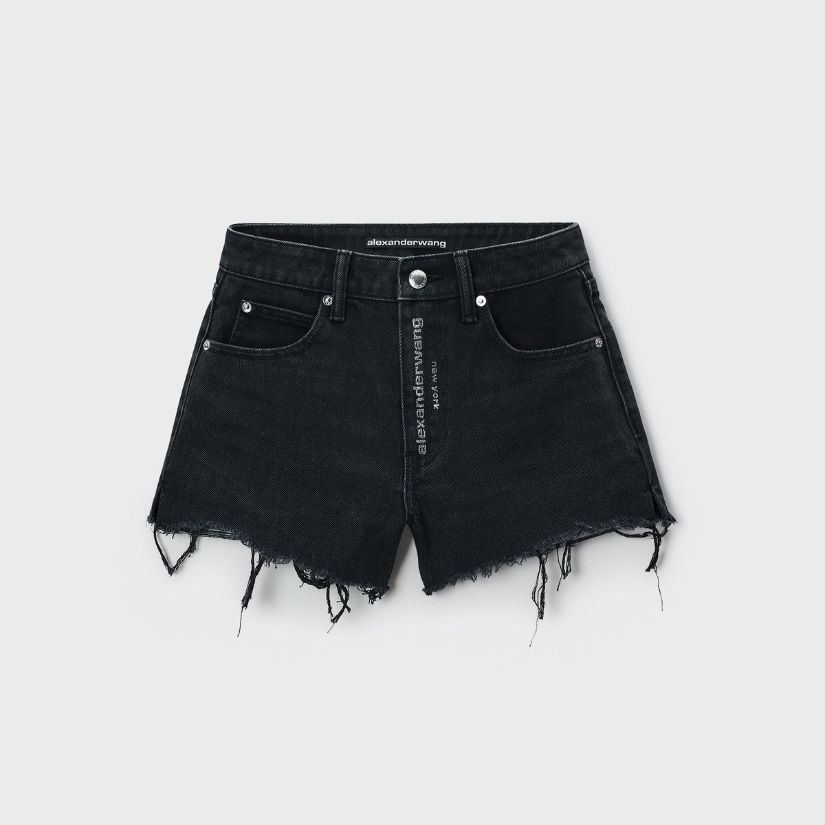 Alexander Wang Crystal Hotfix Logo Fly Relaxed Short - Faded Black