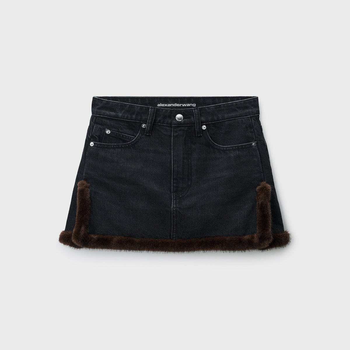 Alexander Wang Faux Fur Trim Denim Skirt - Faded Black