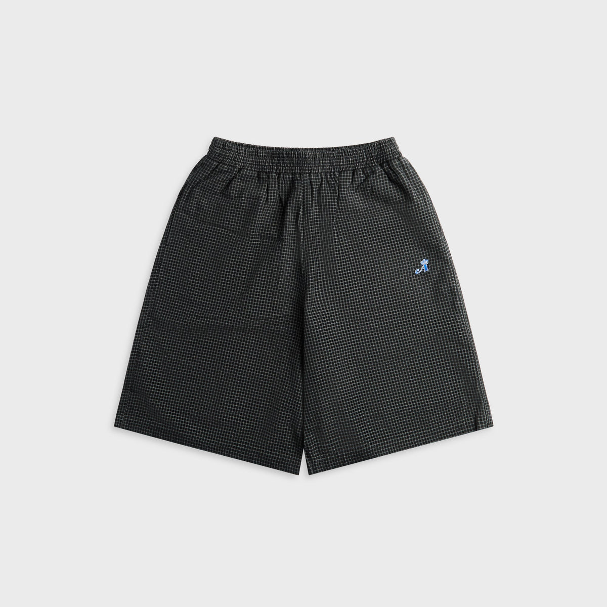 Awake Brighton Shorts in Black, charcoal textured shorts, front view