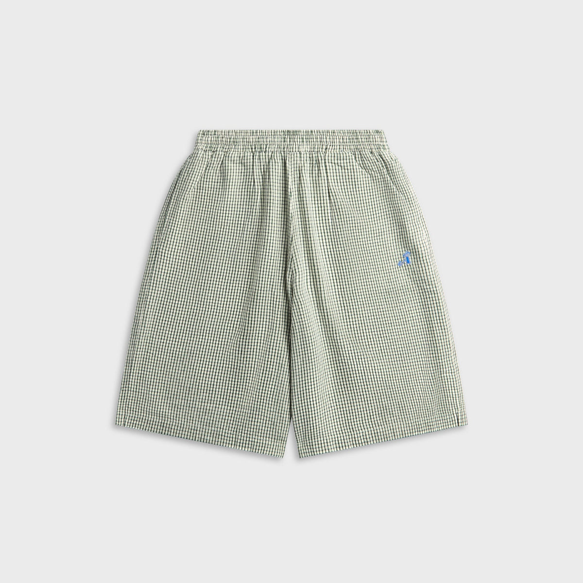 Brighton Shorts in White, seersucker-textured sage green shorts, front view