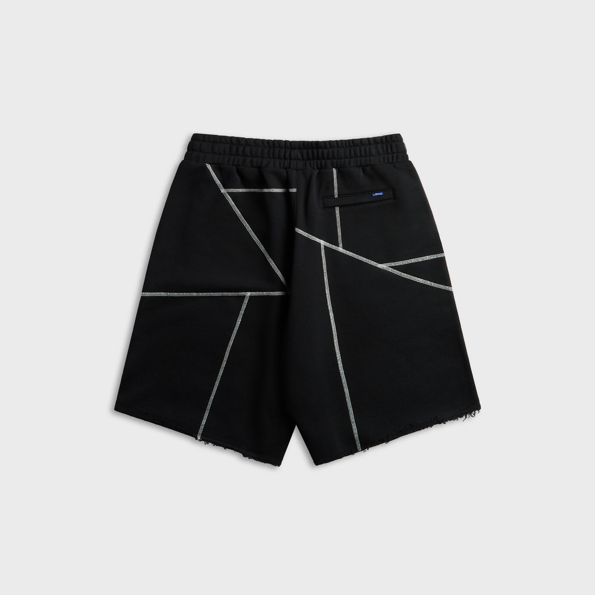 Awake NY Campus Shorts in Black, black shorts with white geometric line print, back view