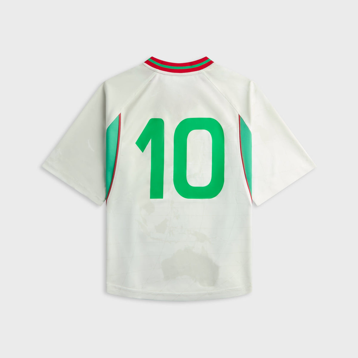 Awake NY Mundial Crown Jersey in White, cream soccer jersey with green number 10 on back