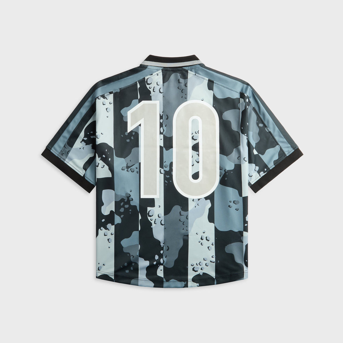 Awake NY Mobile Soccer Jersey in Black, grey-black camo print soccer jersey with number 10 on back