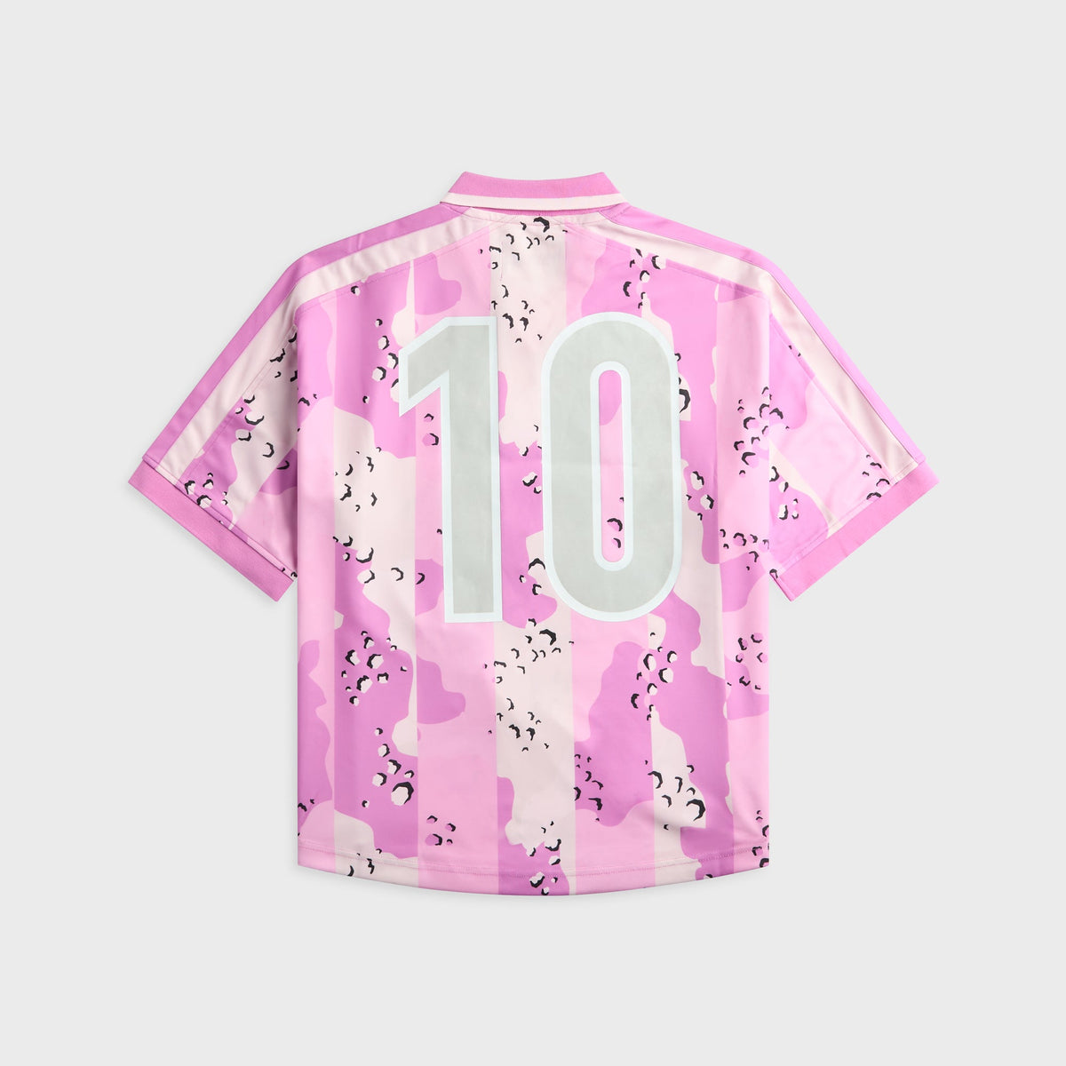 Awake NY Mundial Crown Jersey in Pink, pink camo-print soccer jersey with number 10 on back