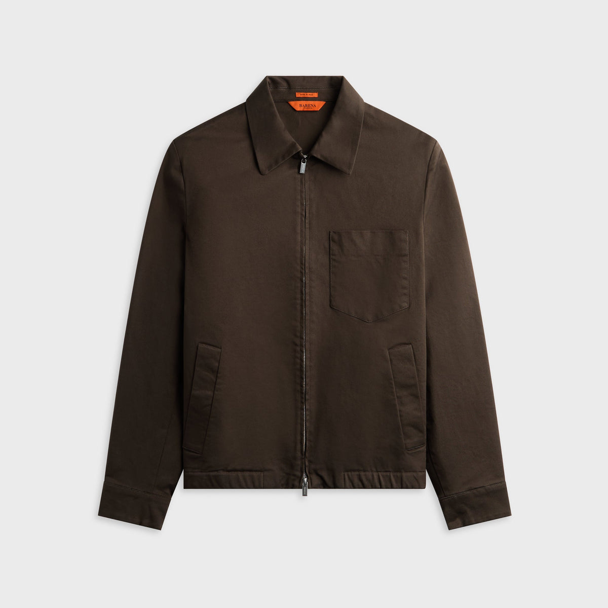 Barena Coat Zaleto Rovato in Bruno, dark brown zip-up jacket with chest pocket, front view