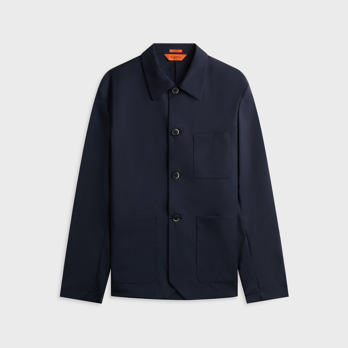 Barena Visal Tropical Overshirt in Navy, dark navy button-up overshirt with chest pockets, front view
