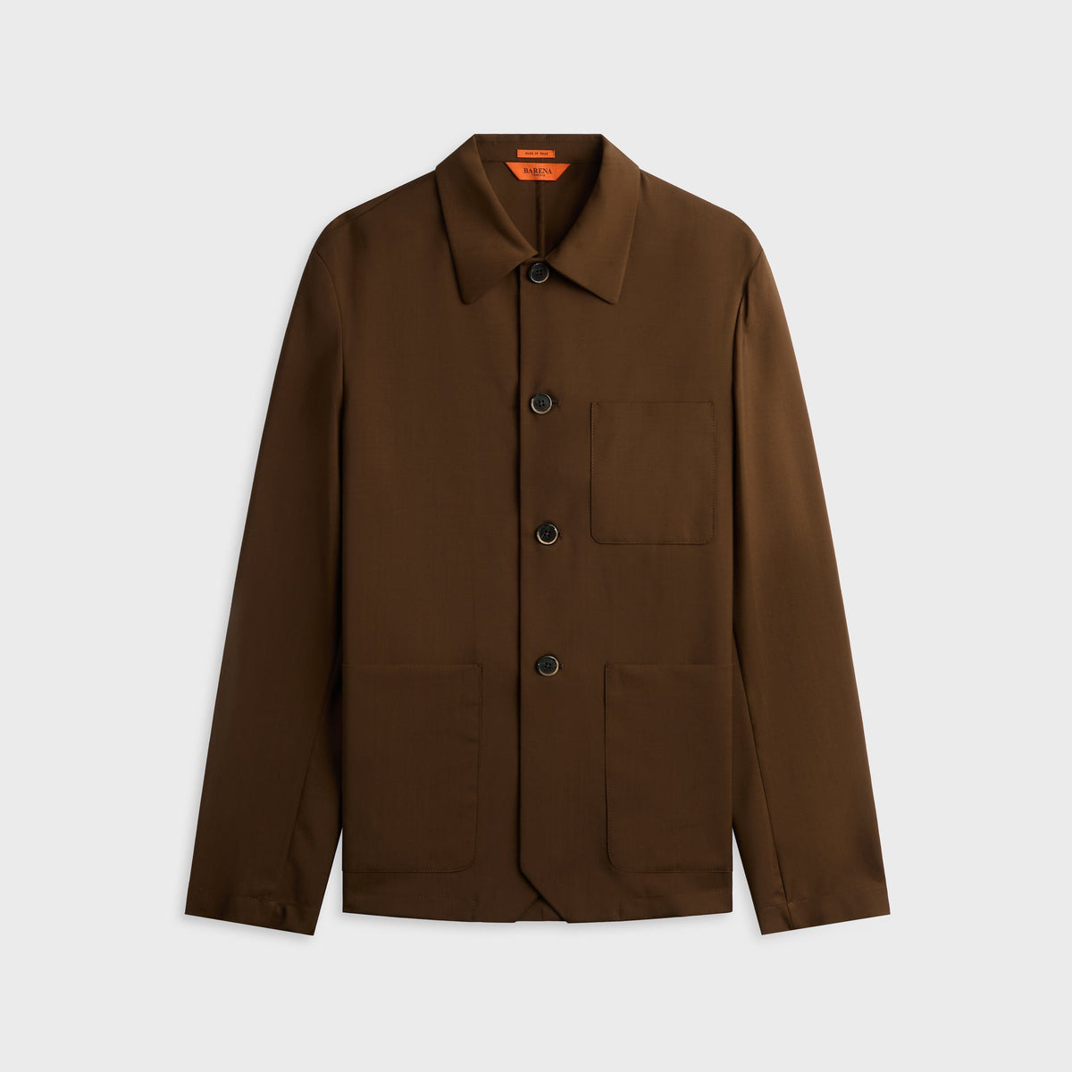 Barena Gabier Tropical Coat in Toffee, brown button-up jacket with chest pockets, front view