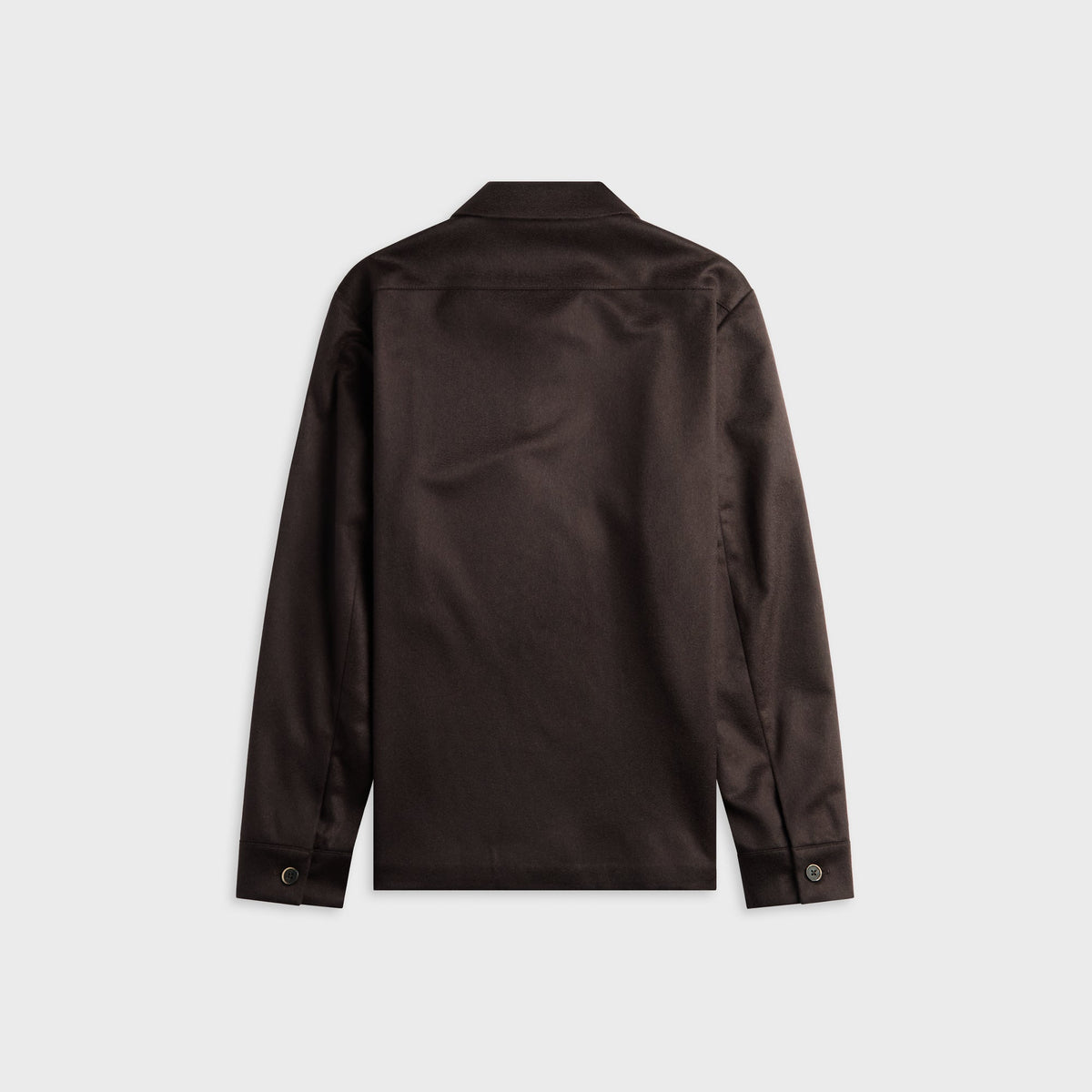 Barena Real Overshirt in Bruno, dark brown satin button-up overshirt, back view