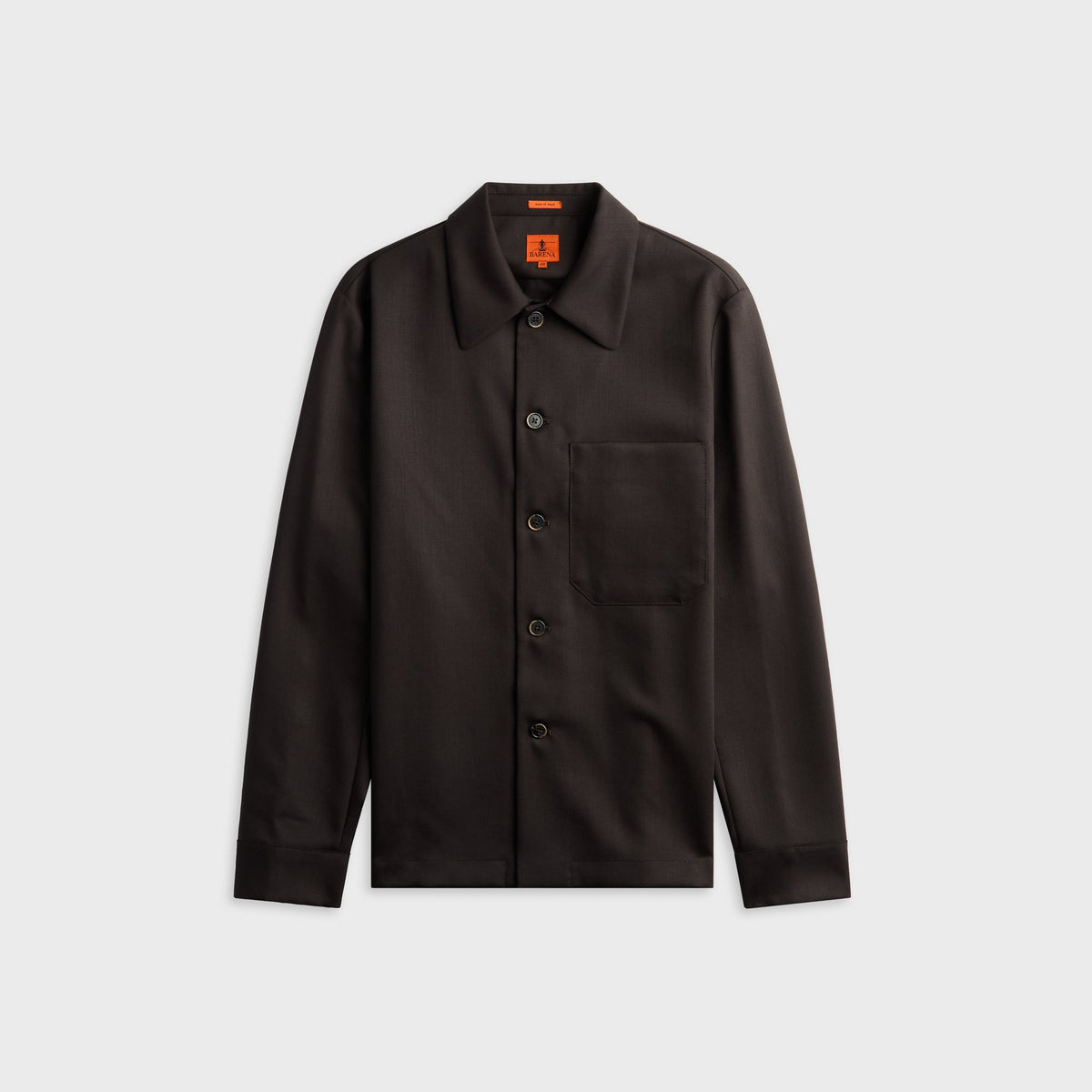 Barena Cedrone Ligio Bruno Overshirt in Bruno, dark brown button-up overshirt, front view