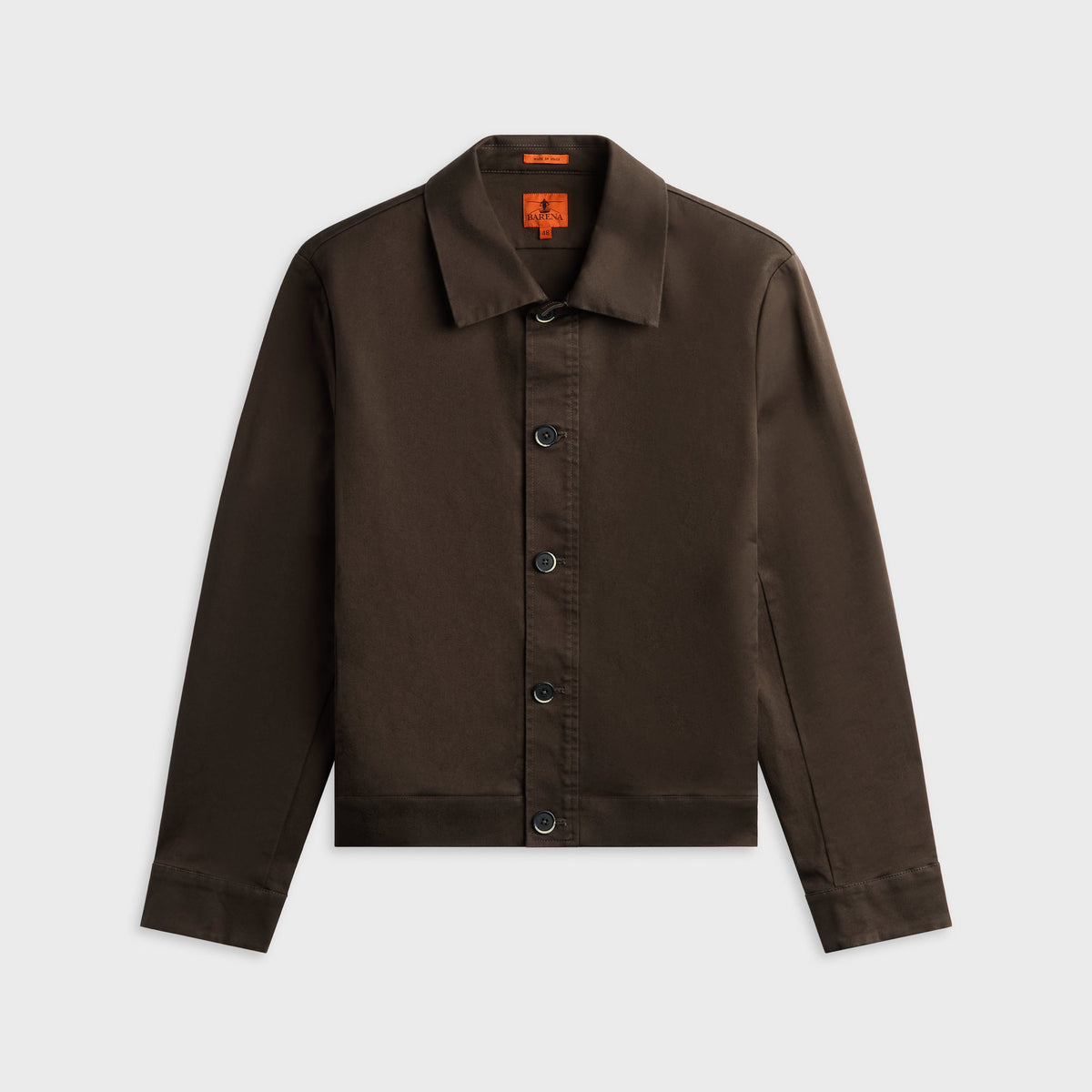 Barena Rovato Overshirt in Bruno, dark brown button-up overshirt, front view