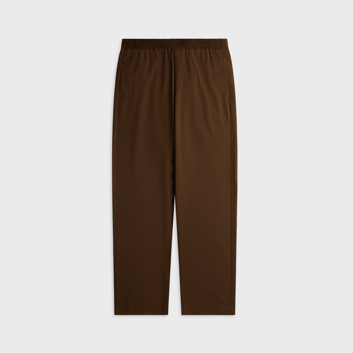 Barena Bativoga Tropical Trousers in Toffee, brown elastic-waist trousers, front view
