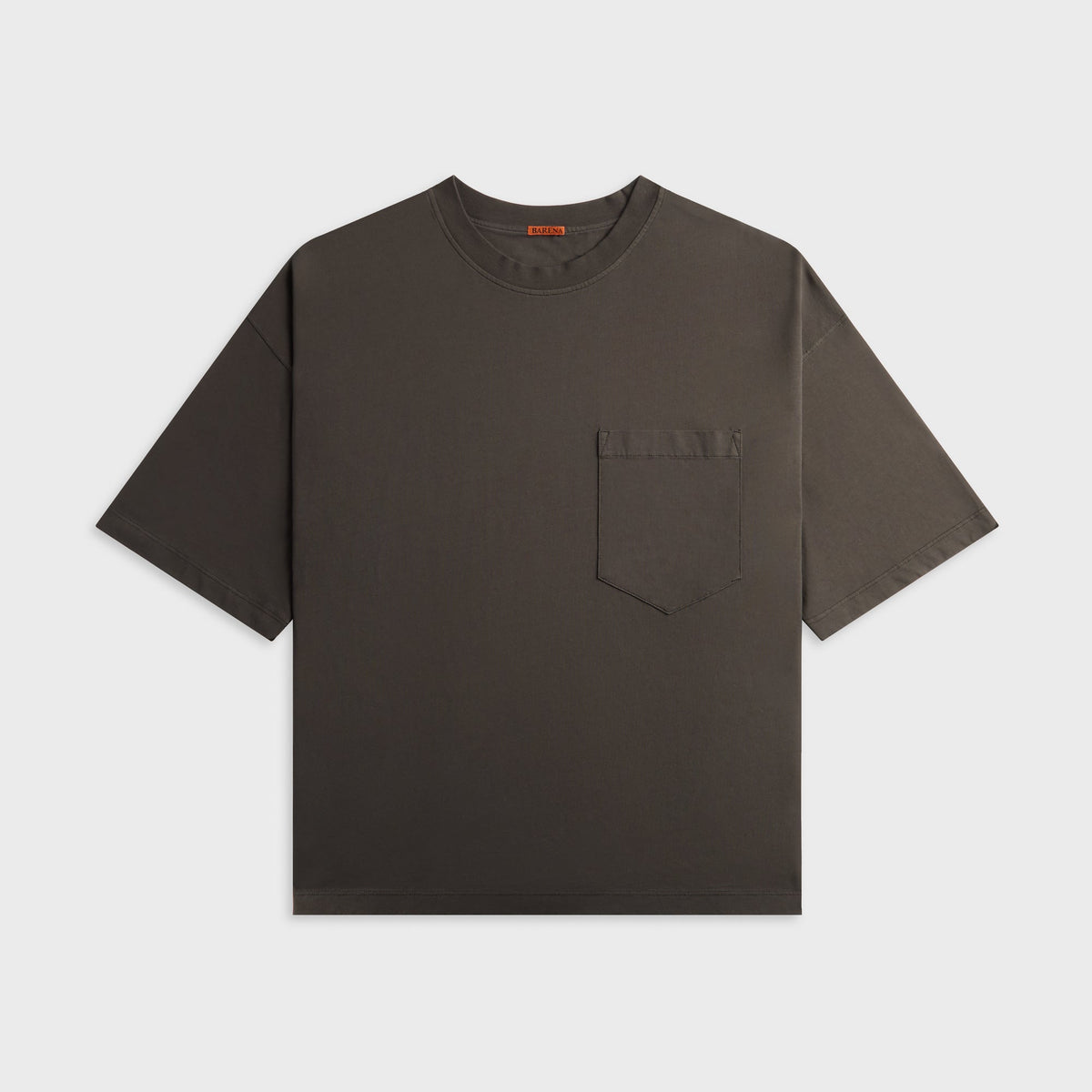 Barena Giro Gebo Tee in Moro, oversized dark brown tee with chest pocket, front view