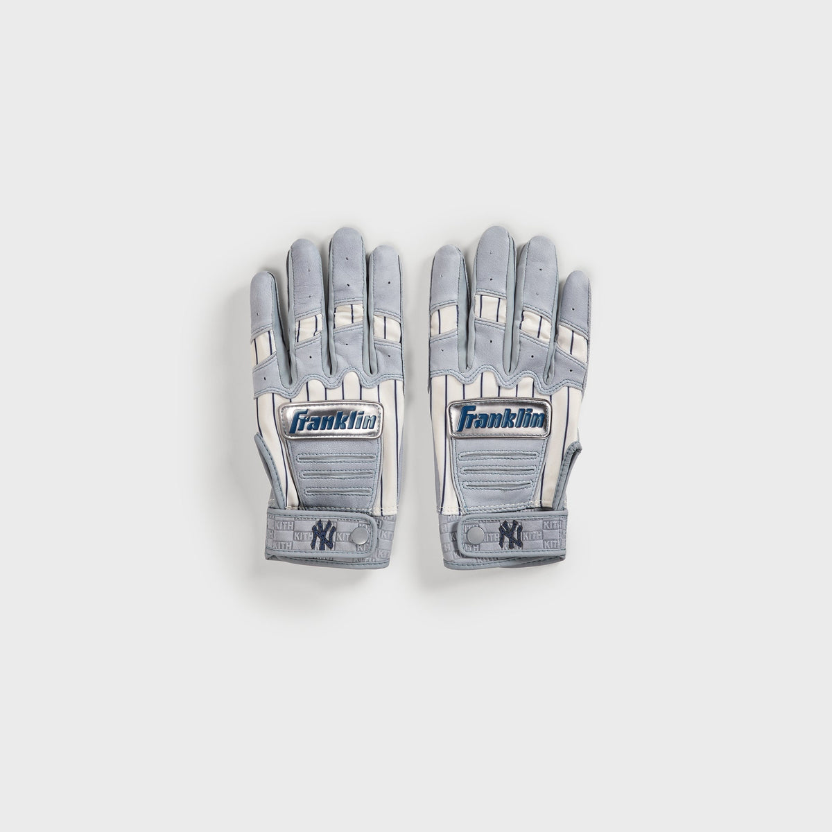 Kith & Franklin CFX Pro batting gloves, Yankees pinstripe - flat lay palm view of both gloves