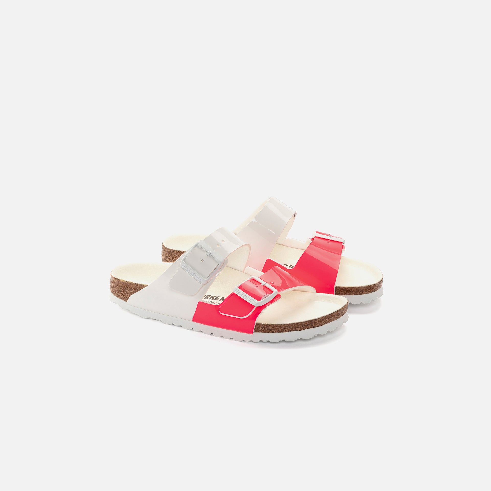 Birkenstock WMNS Arizona Split Birko-Flor Patent - White / Neon Pink