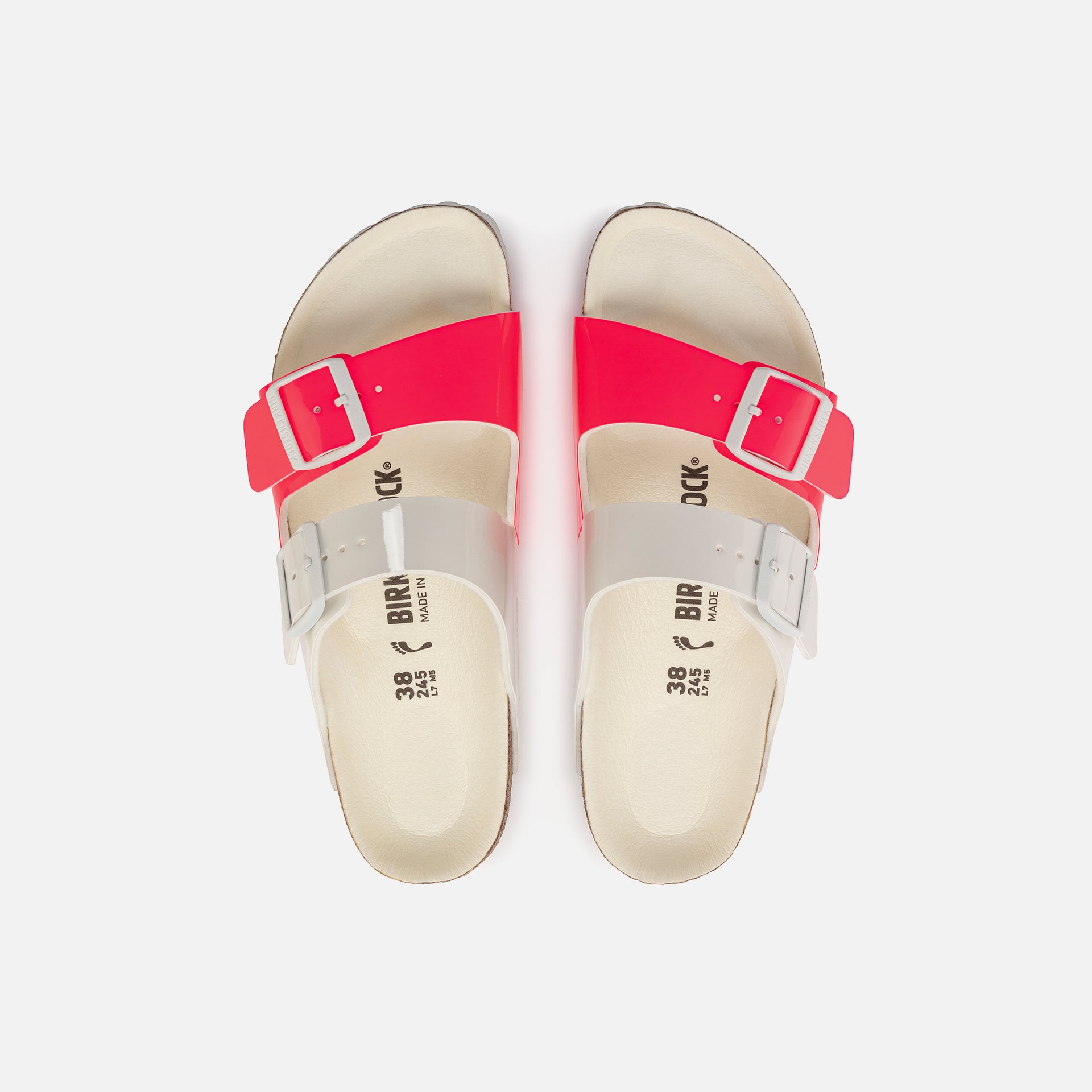 Birkenstock WMNS Arizona Split Birko-Flor Patent - White / Neon Pink