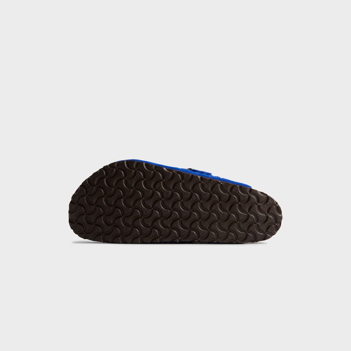Kith for Birkenstock Women's Boston Braided in Ultra Blue, bottom view of the dark brown rippled rubber outsole