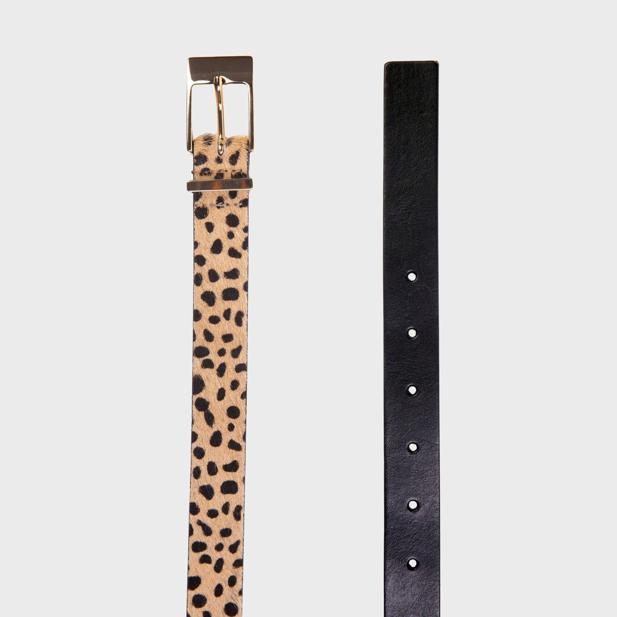 Black Suede Studio Legend Belt - Camel Dotted Cheetah Pony Hair / Gold Buckle