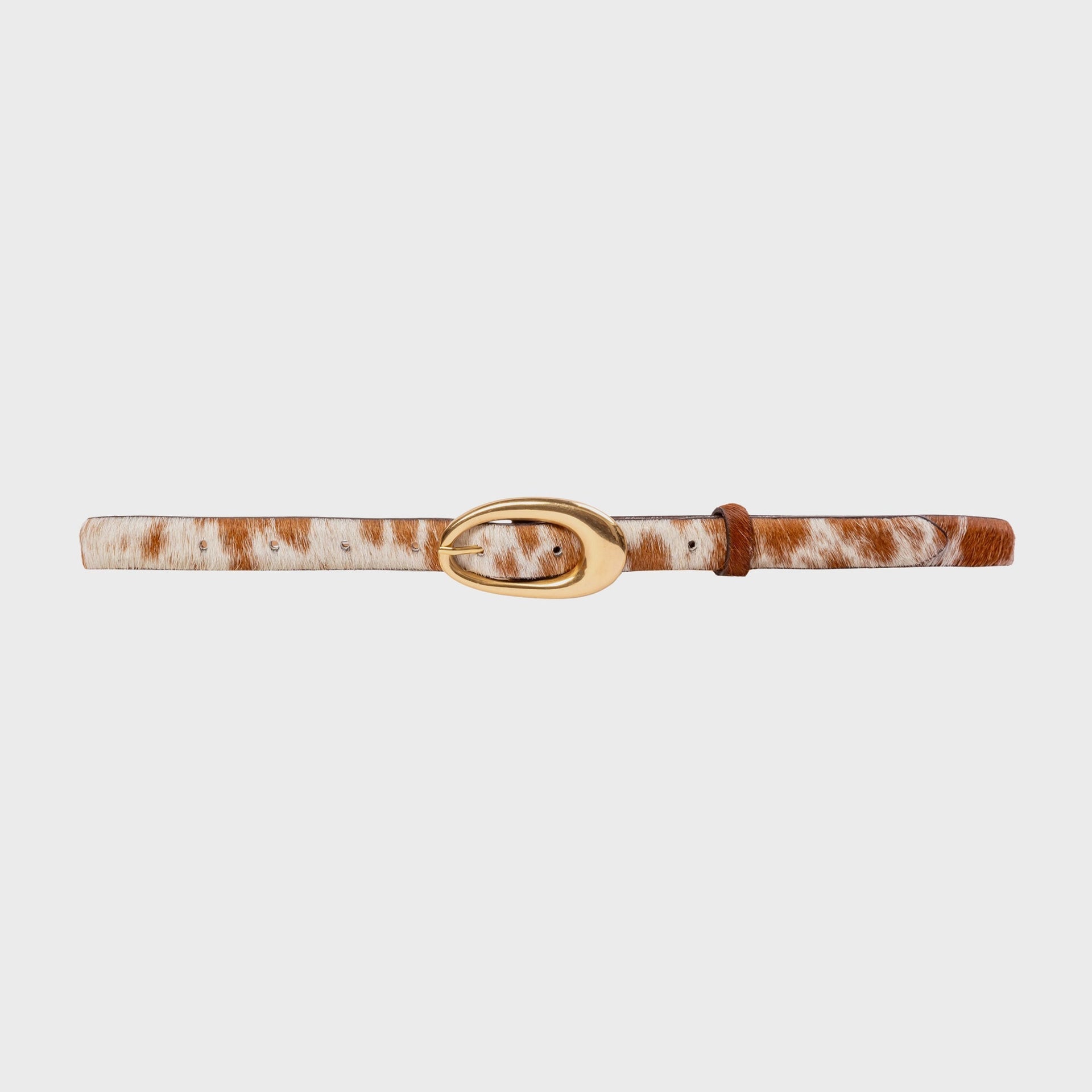Black Suede Studio Oval Belt - Natural Cowhide / Gold Buckle