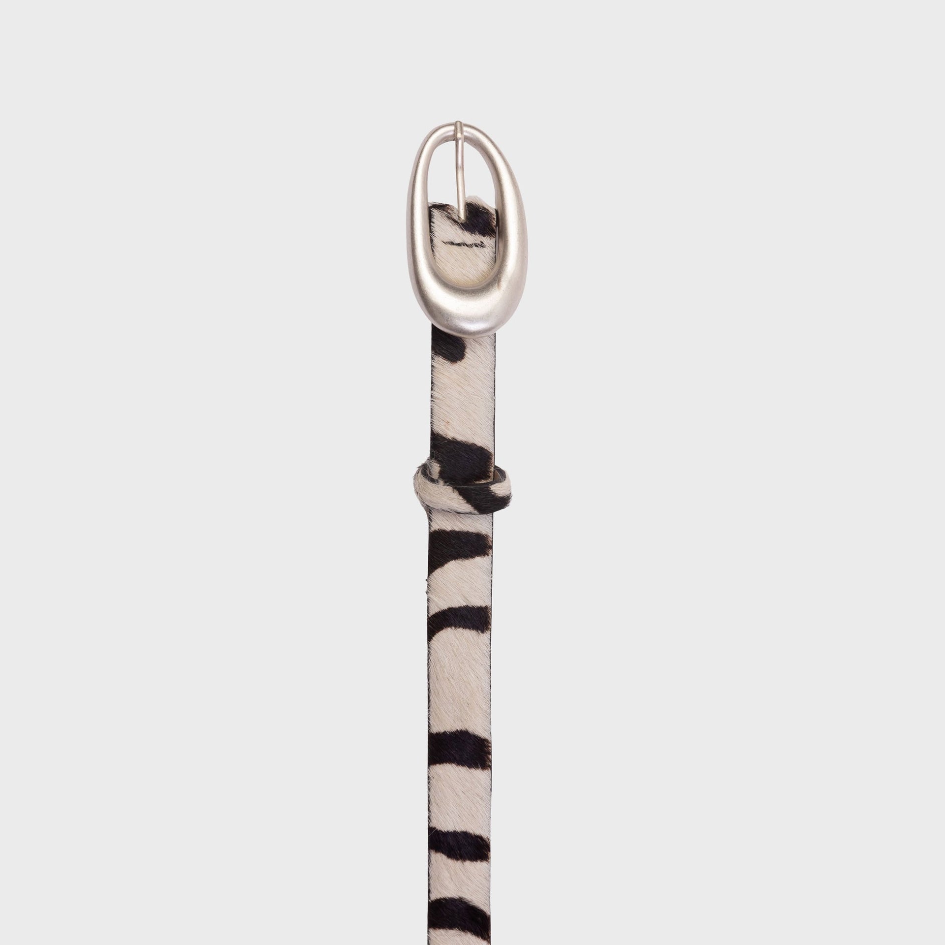 Black Suede Studio Oval Belt - Zebra Pony Hair / Silver Buckle